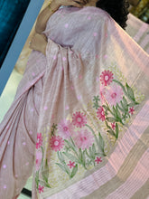 Floral Embroidery Bhagalpuri Linen Saree | NHH222