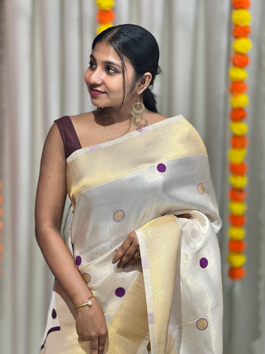 Polka Dot Weaved Tissue Saree | HT240