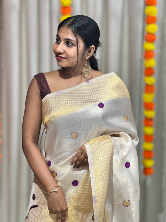 Polka Dot Weaved Tissue Saree | HT240