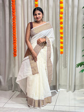 Zari and Thread Stripes Weaved Kerala Cotton Saree | KL416