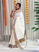 Zari and Thread Stripes Weaved Kerala Cotton Saree | KL416
