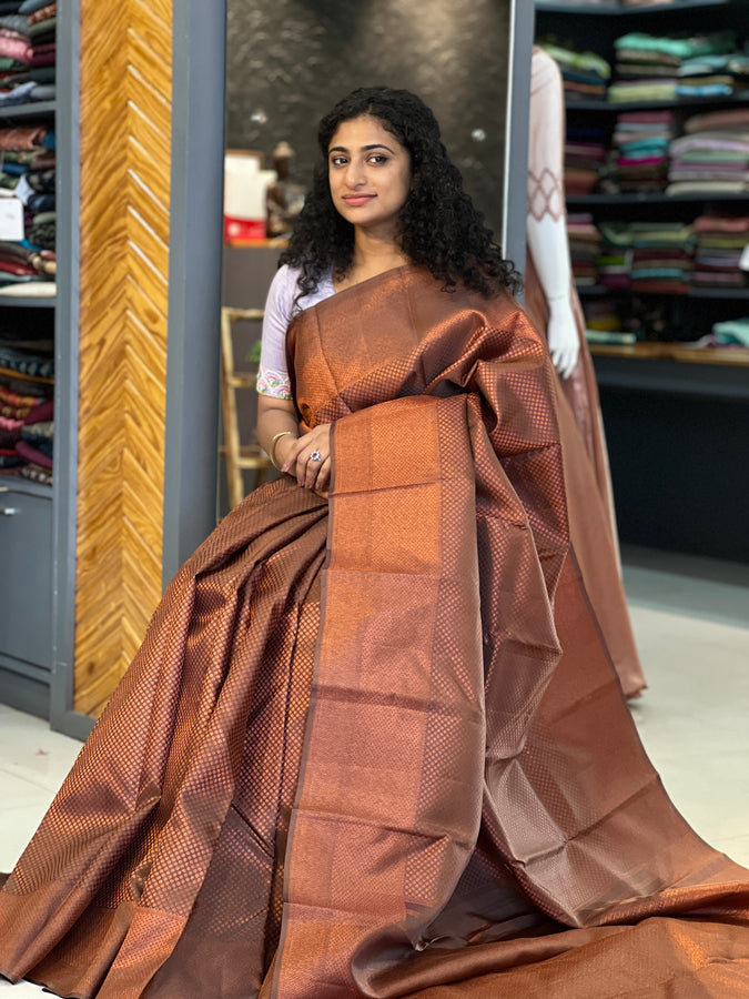 Brown Color Traditional Kanchipuram Saree | HH141