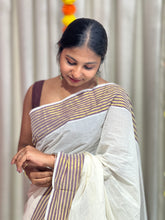 Zari and Thread Stripes Weaved Kerala Cotton Saree | KL416