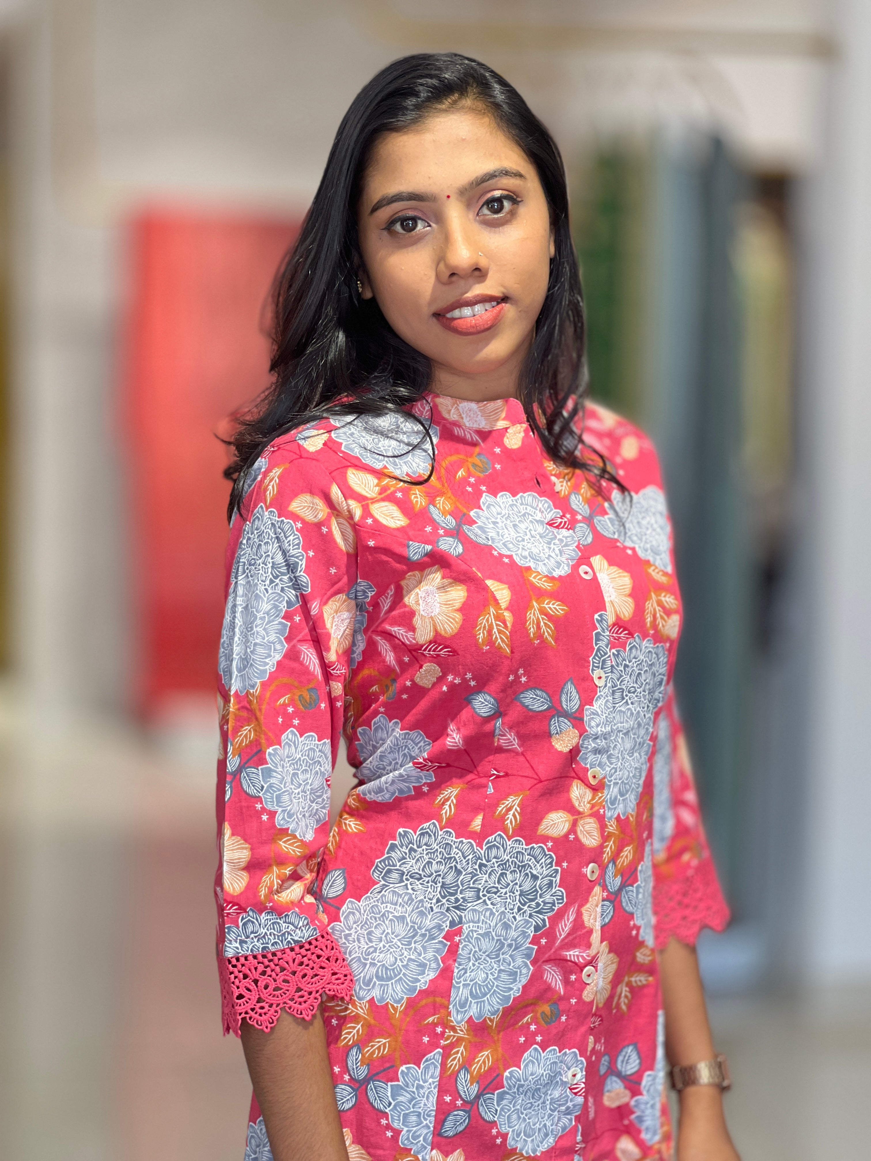 Printed With Lace Detailed Mul Cotton Kurta | SJL125