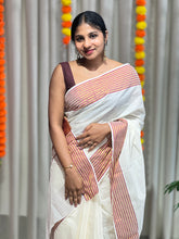 Zari and Thread Stripes Weaved Kerala Cotton Saree | KL417