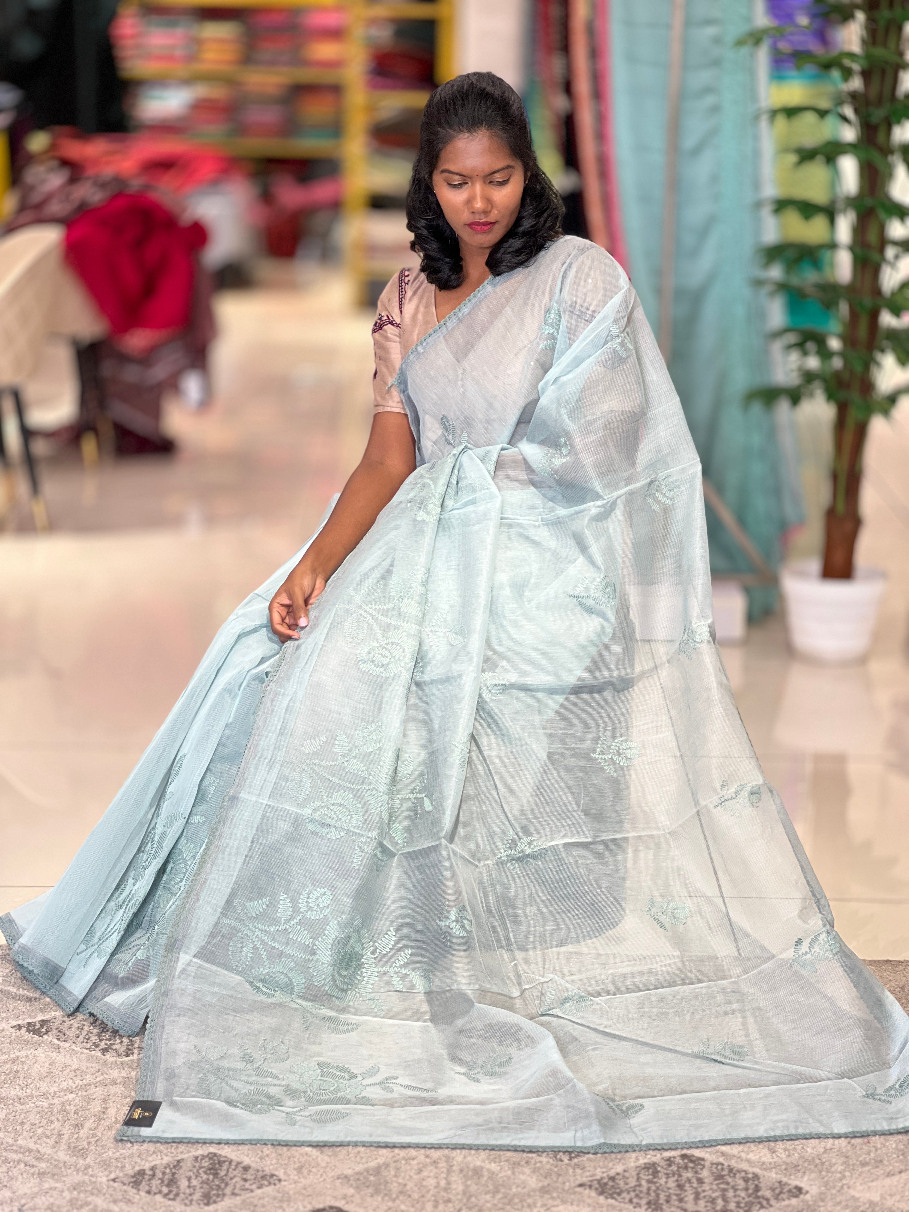 Floral Embroidered Supernet Kota Saree | VNC188