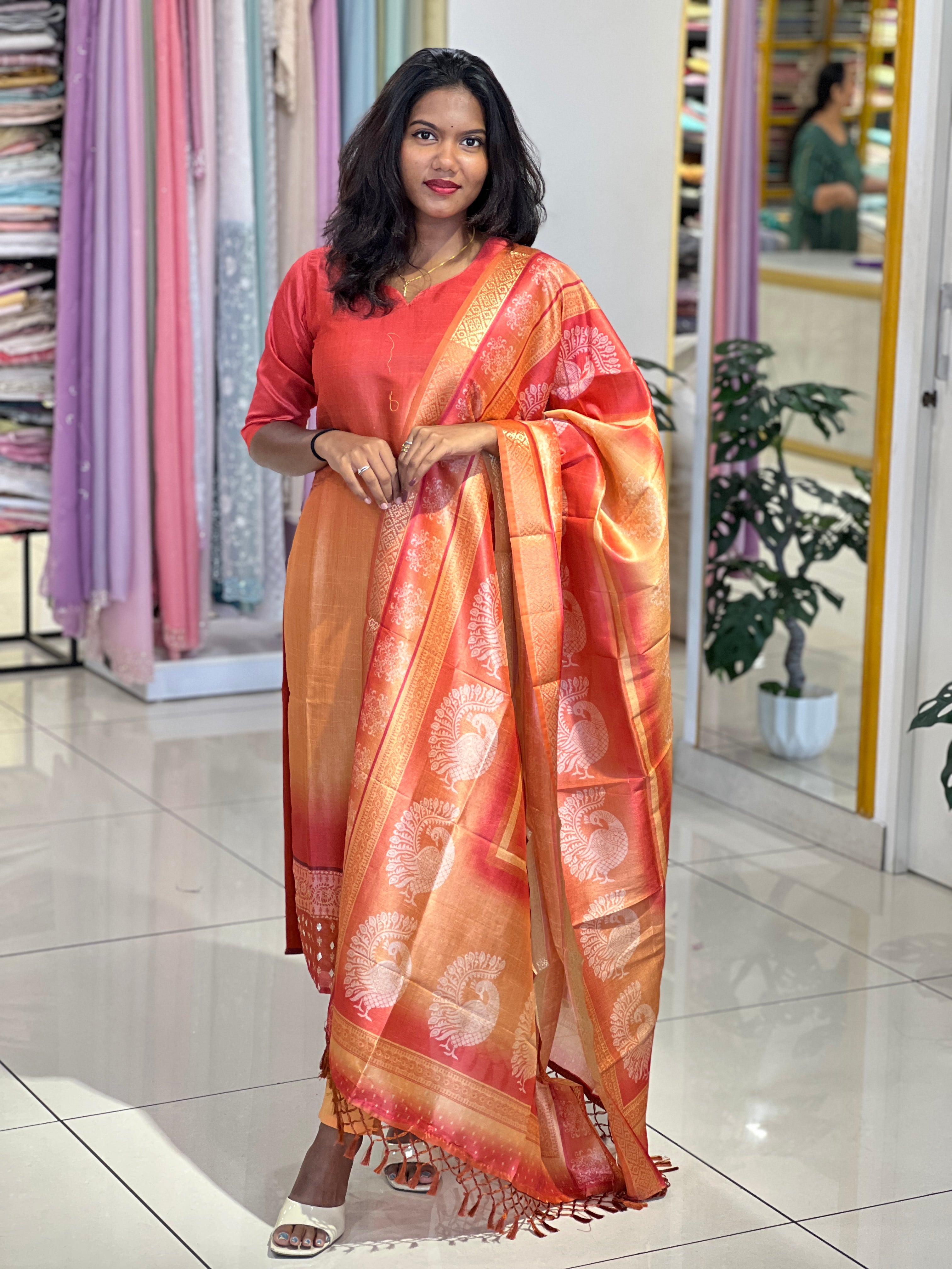 Multi Colour Digital Printed Tussar Kurta Set |SLM206