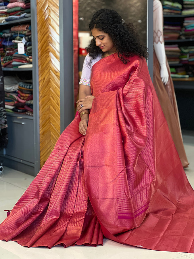 Dark Pink Color Traditional Kanchipuram Saree | VSR107