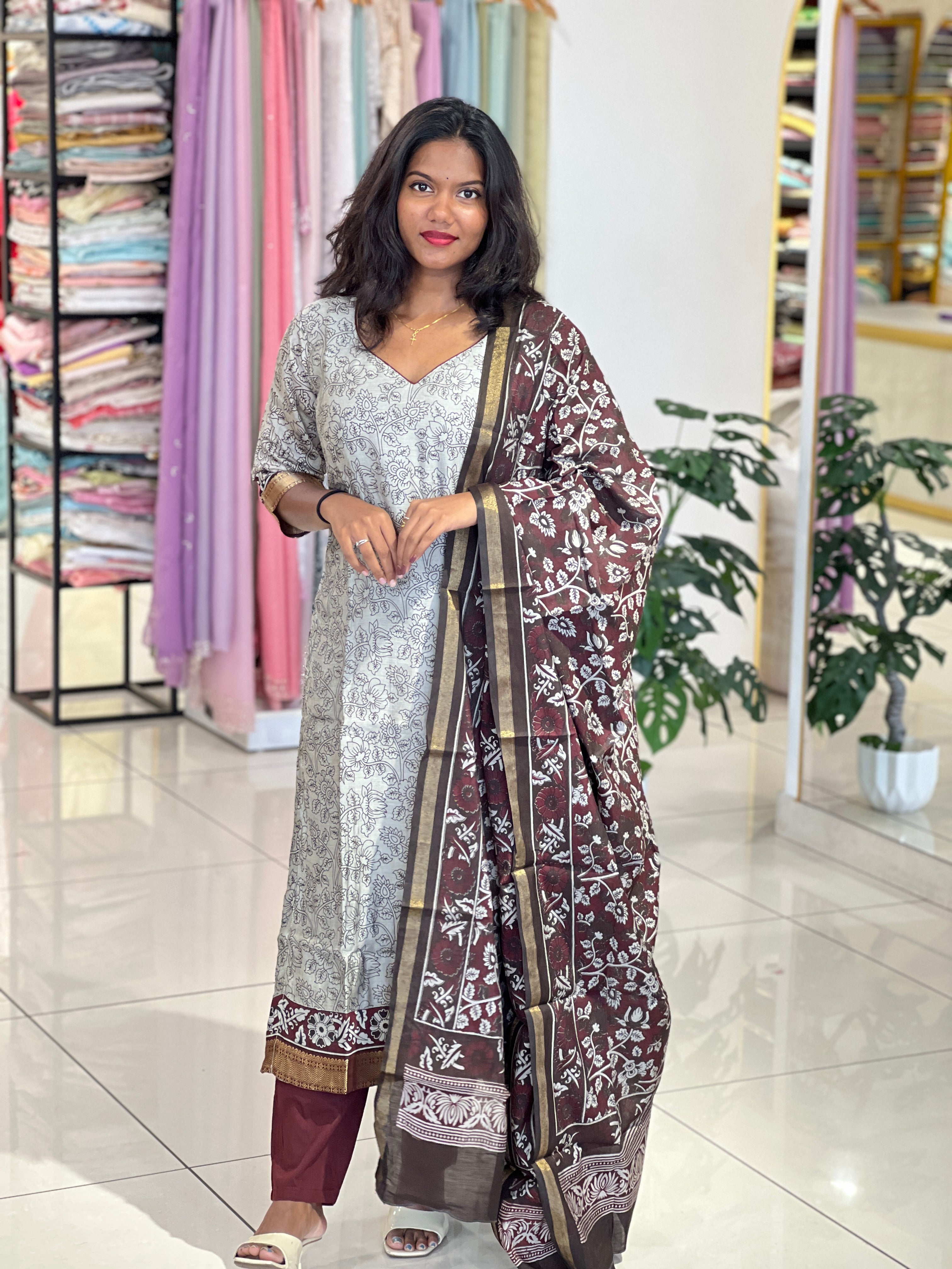 Screen Printed Semi Tussar Kurta Set |SLM186