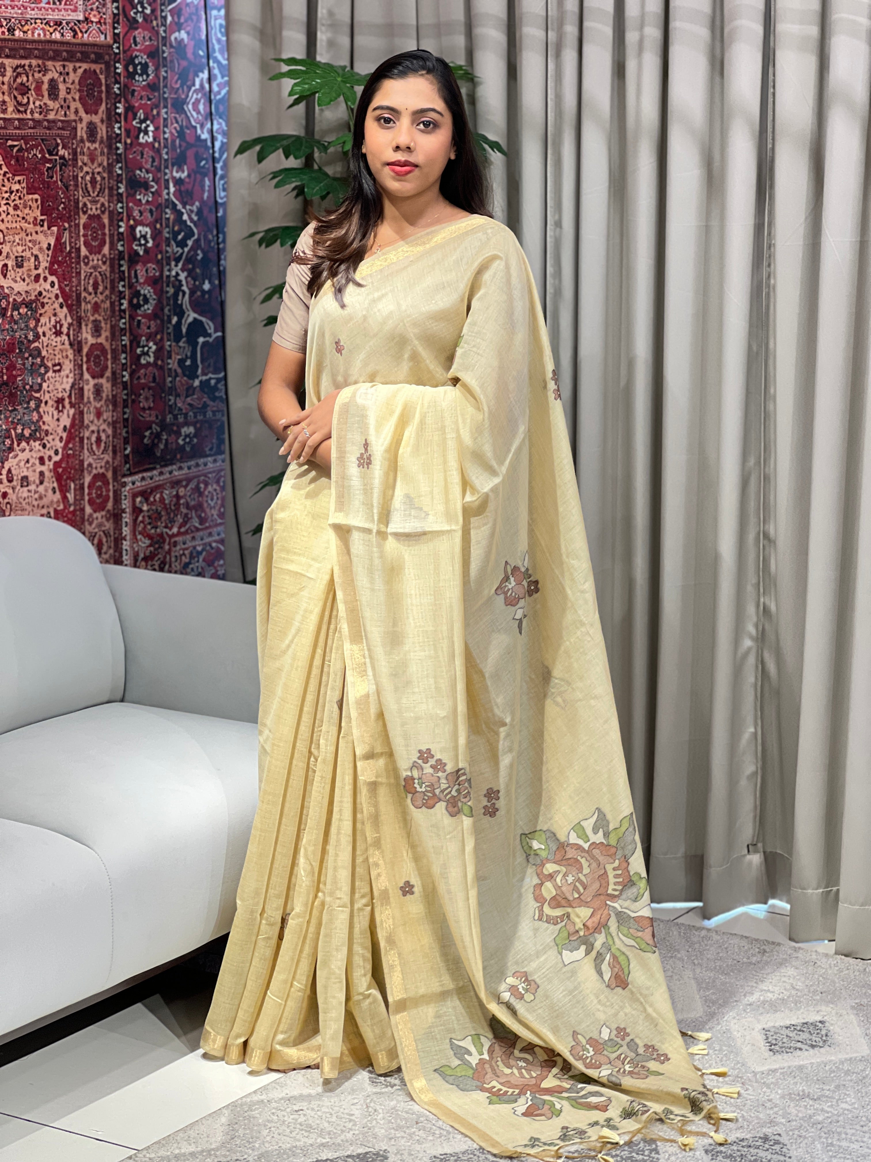 Multi-Color Floral Detailed Chanderi Saree | AYT102