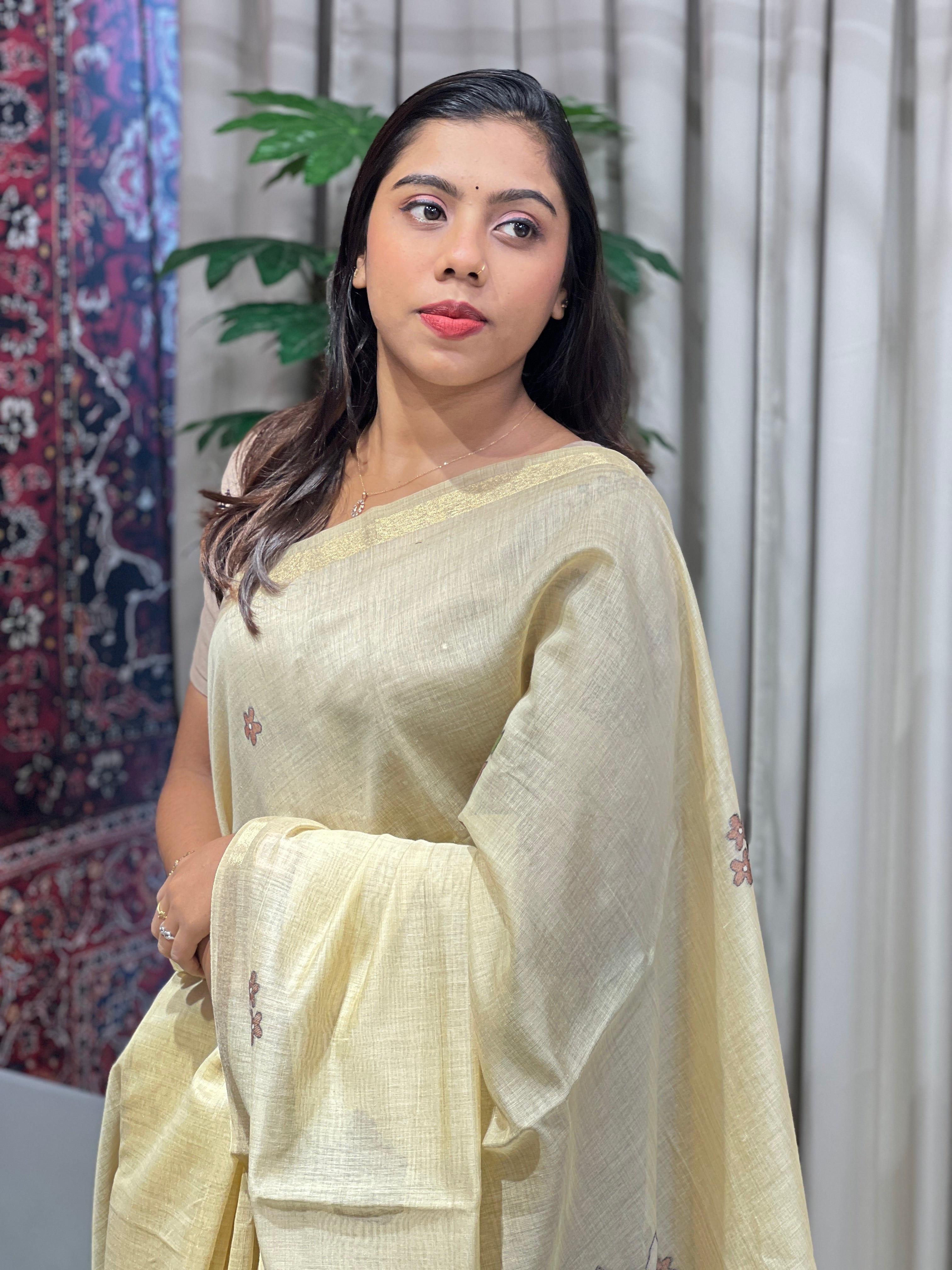 Multi-Color Floral Detailed Chanderi Saree | AYT102