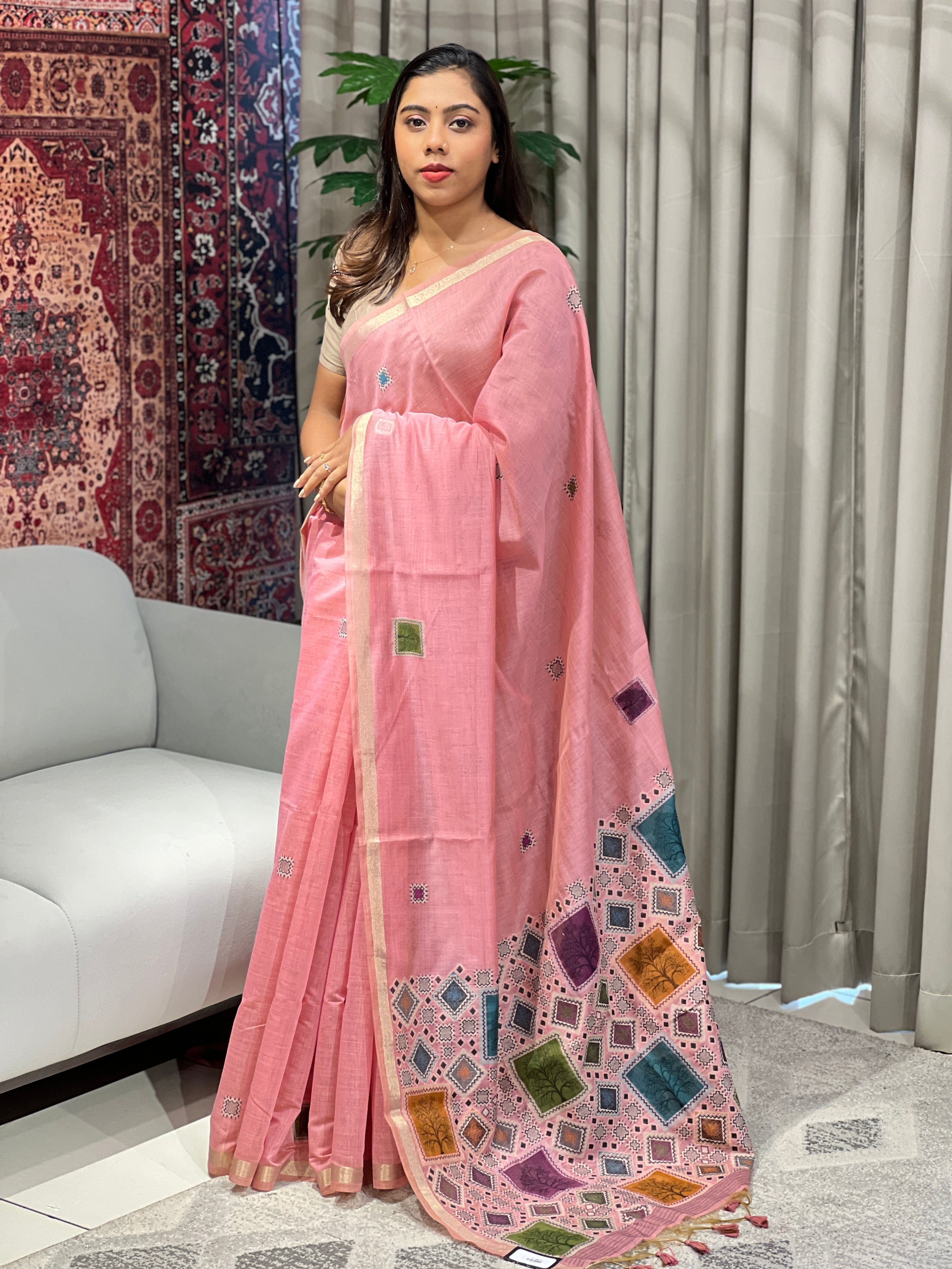 Multi-Color Geometric Detailed Chanderi Saree | AYT108