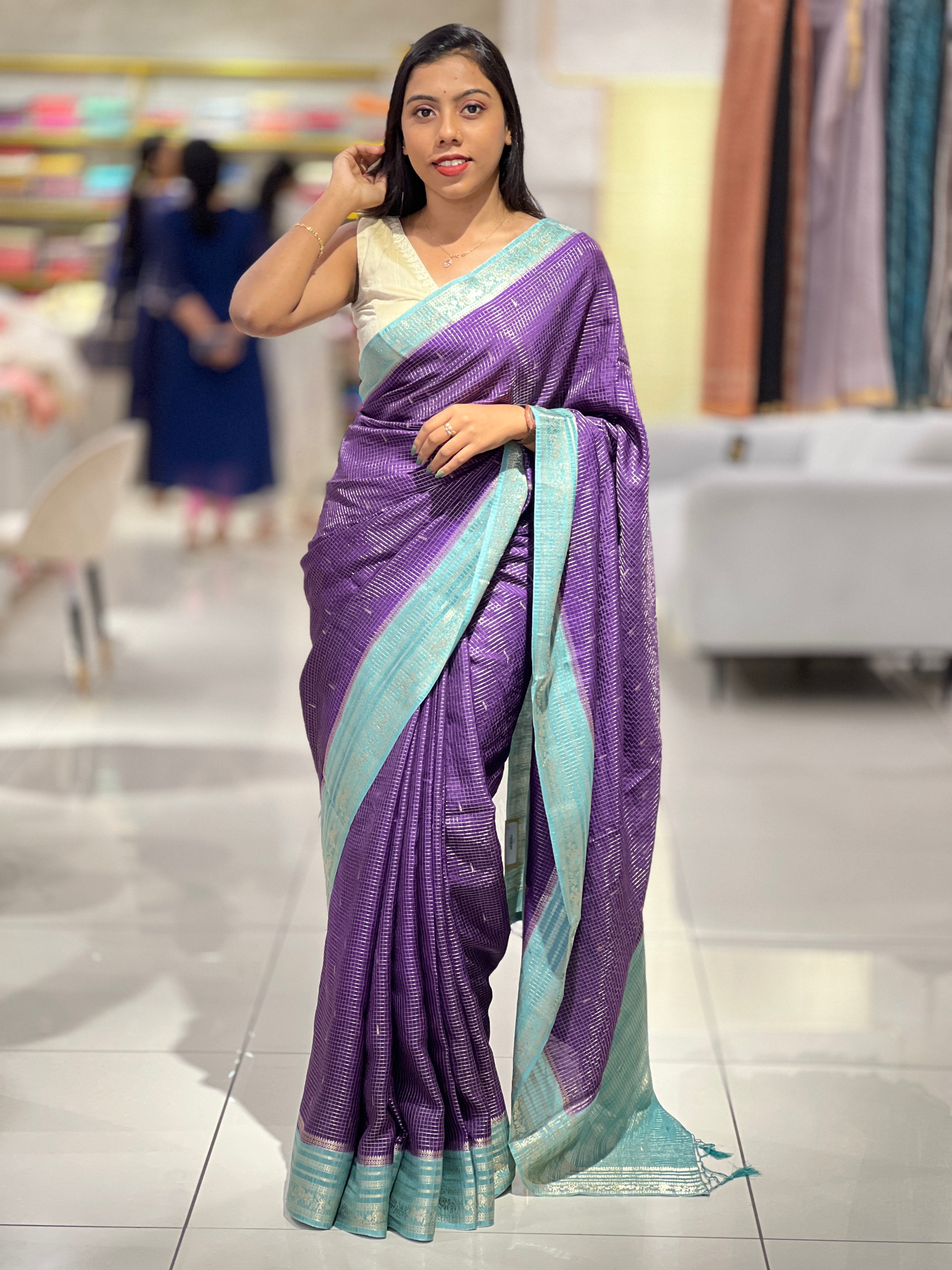 Zari Check With Butta Detailed Banarasi Silk Saree | NN390