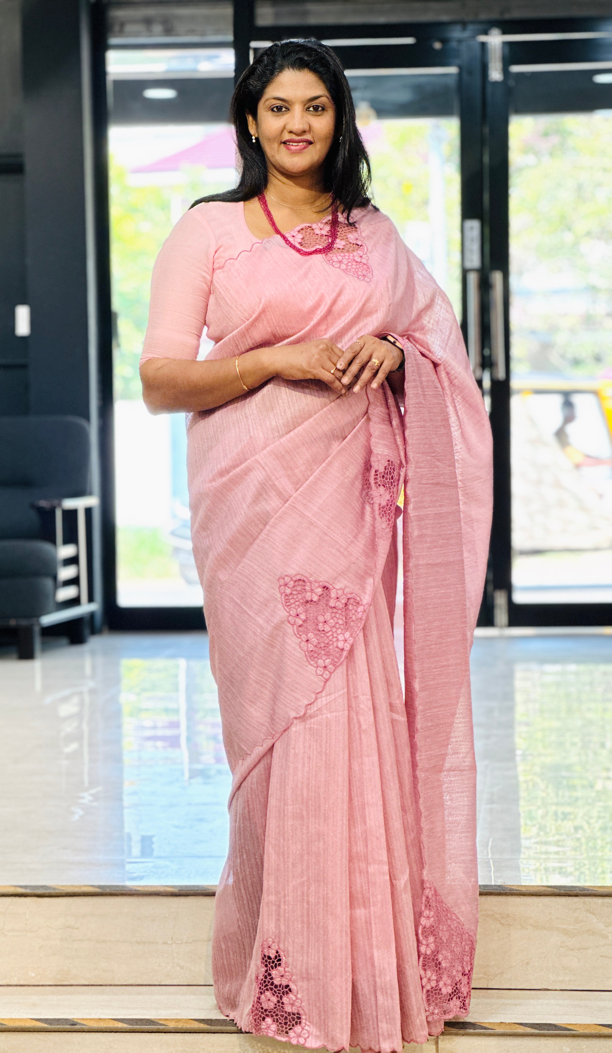 Cut Work Placement Detailed Green Silk Saree | TC466