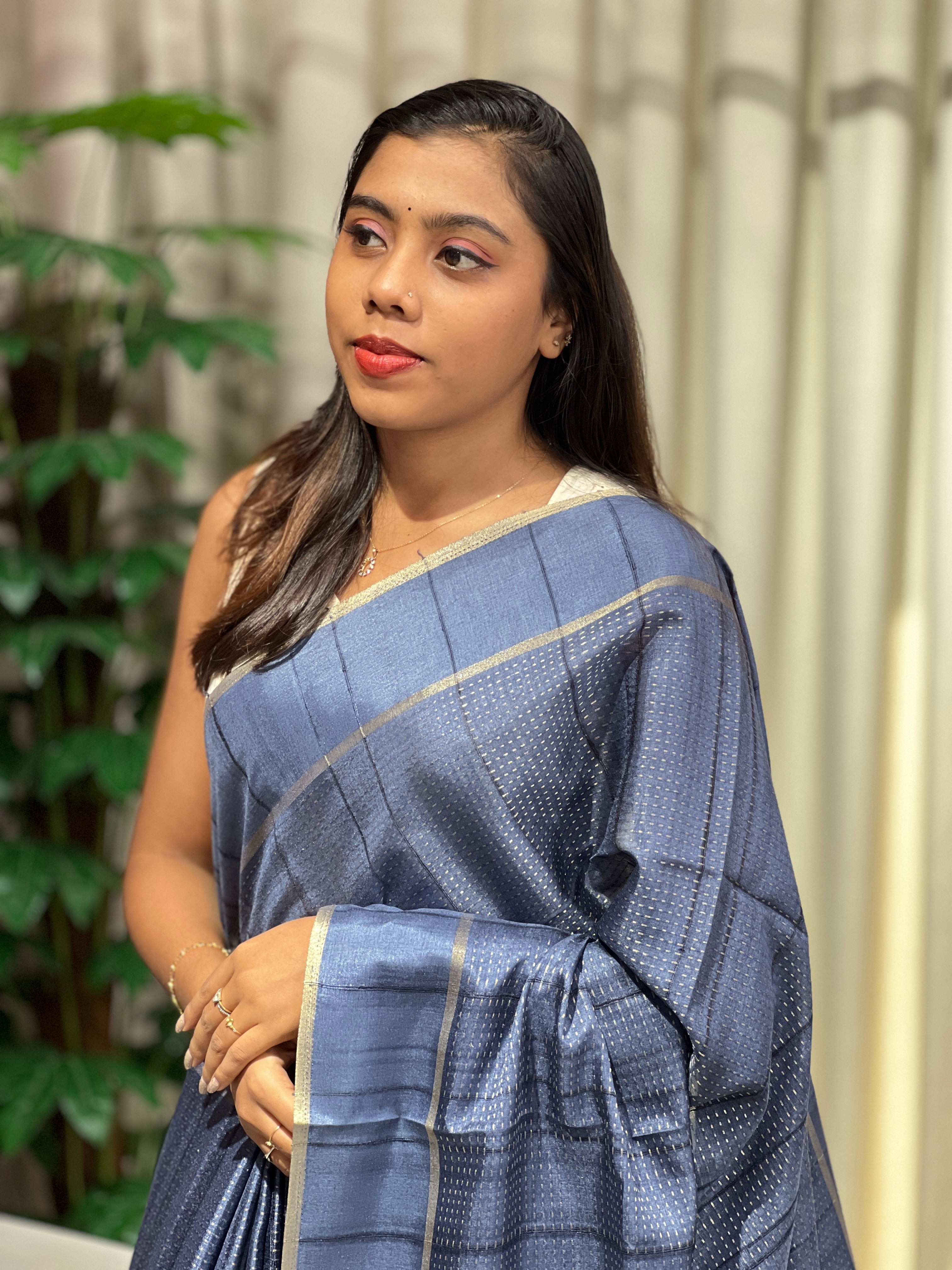 Running Stitch Detailed Semi Tussar Saree | SSN487