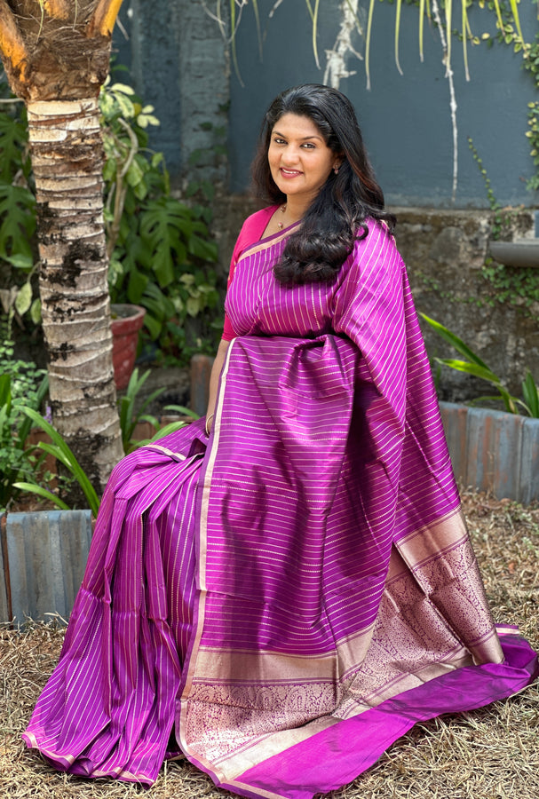 Line Weaving Pattern Banarasi Silk Saree | BHH141