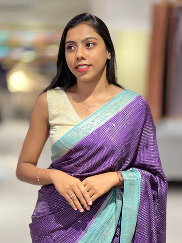 Zari Check With Butta Detailed Banarasi Silk Saree | NN390