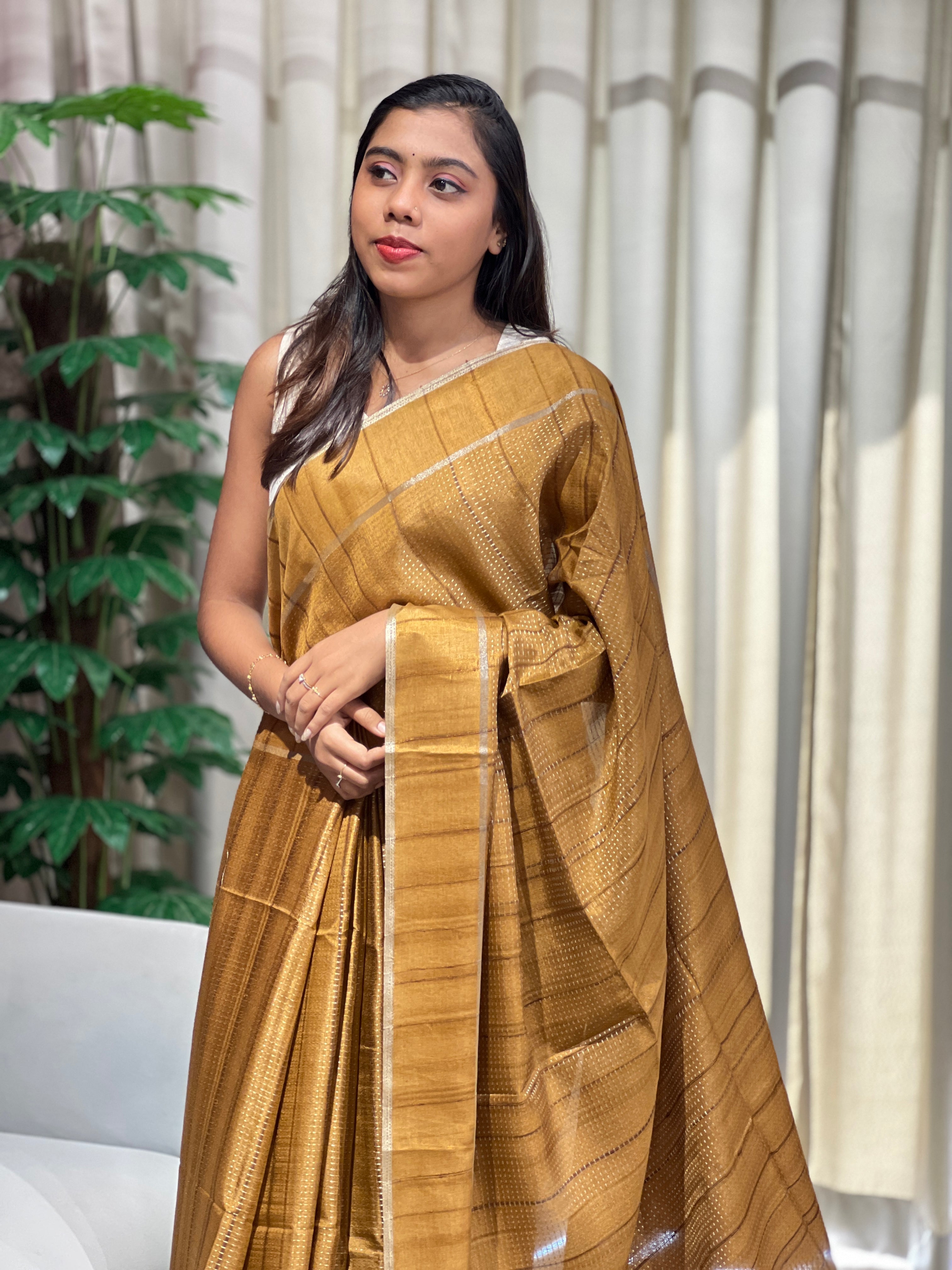 Running Stitch Detailed Semi Tussar Saree | SSN486