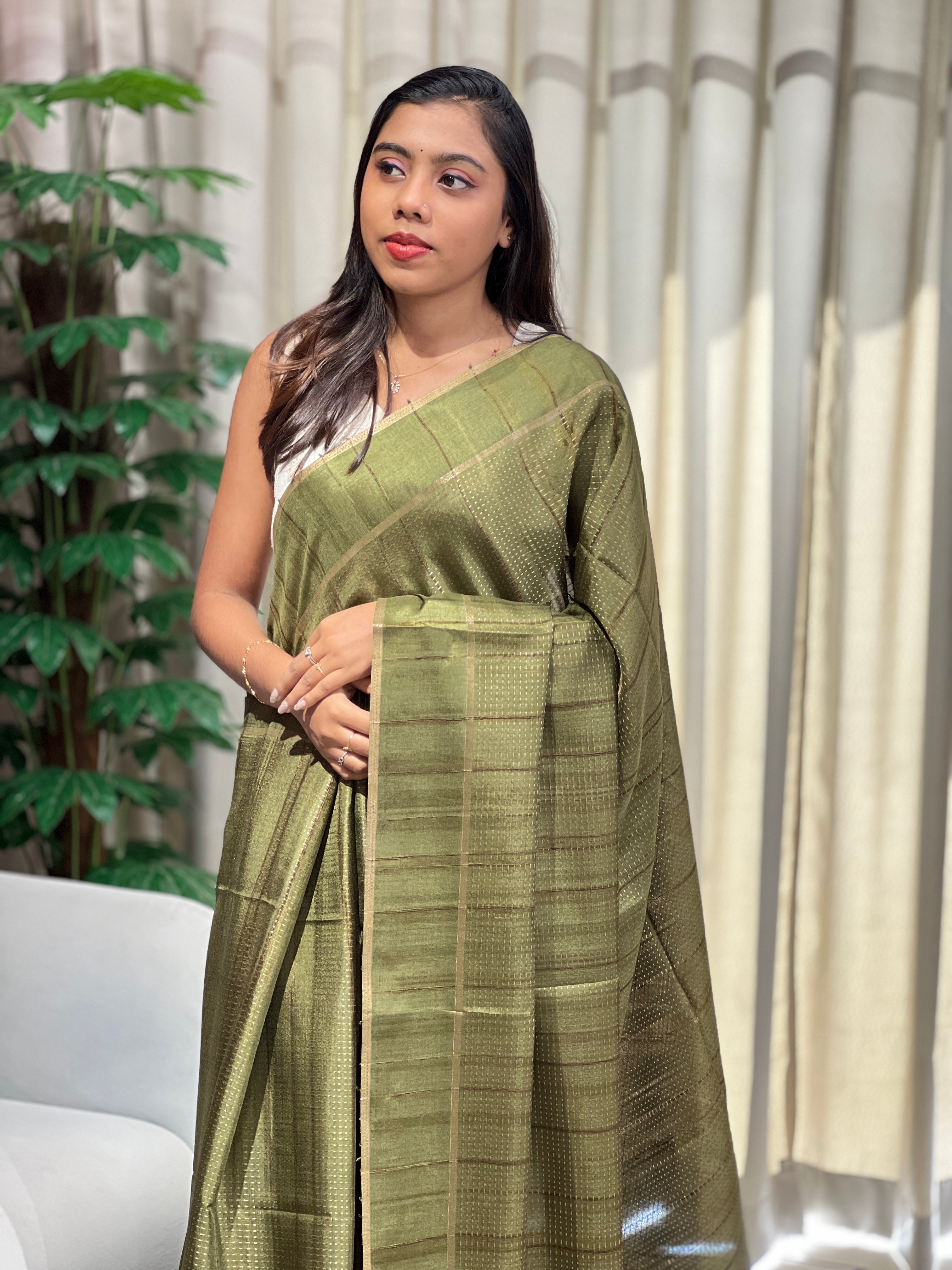 Running Stitch Detailed Semi Tussar Saree | SSN488