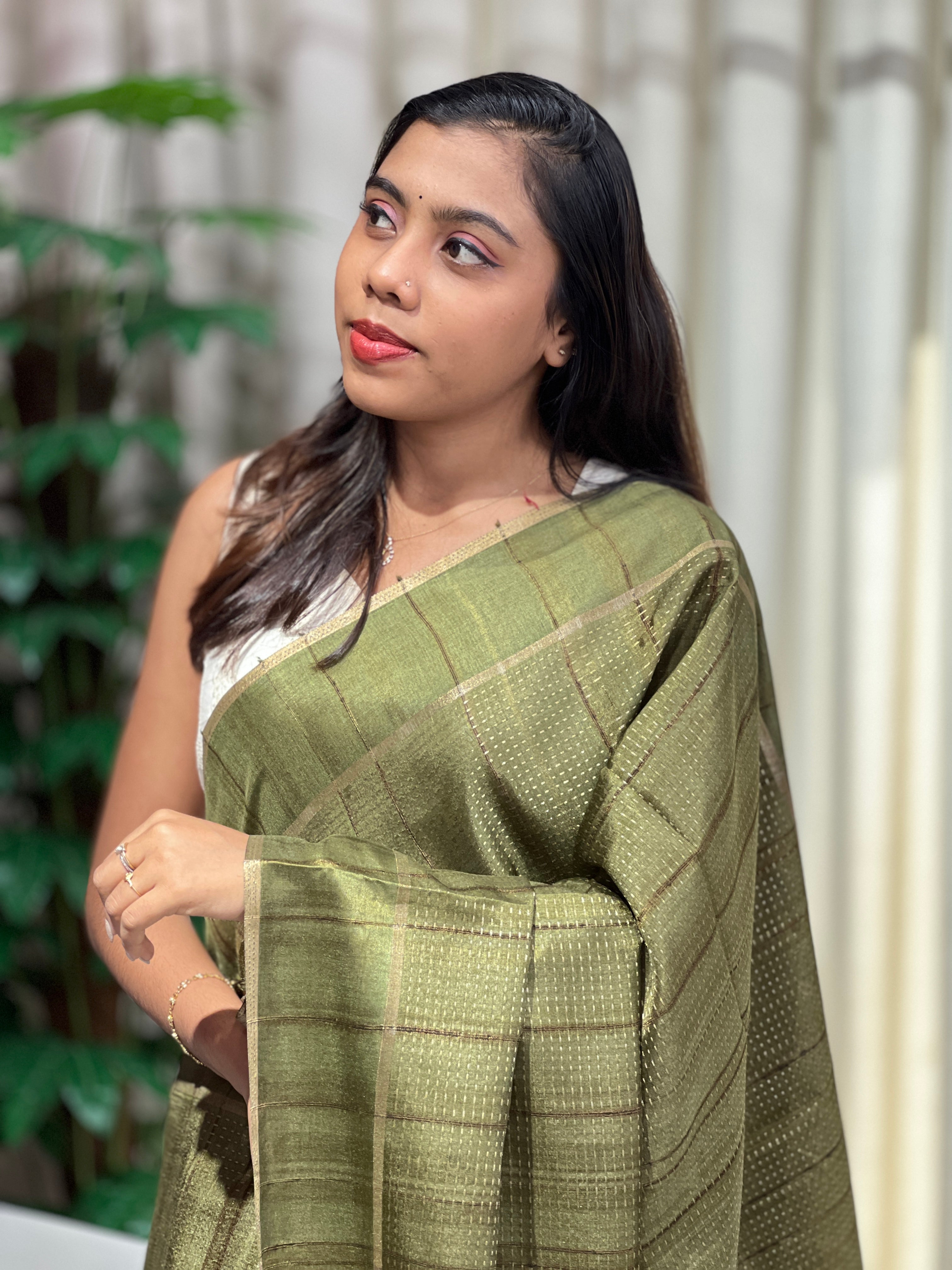 Running Stitch Detailed Semi Tussar Saree | SSN488