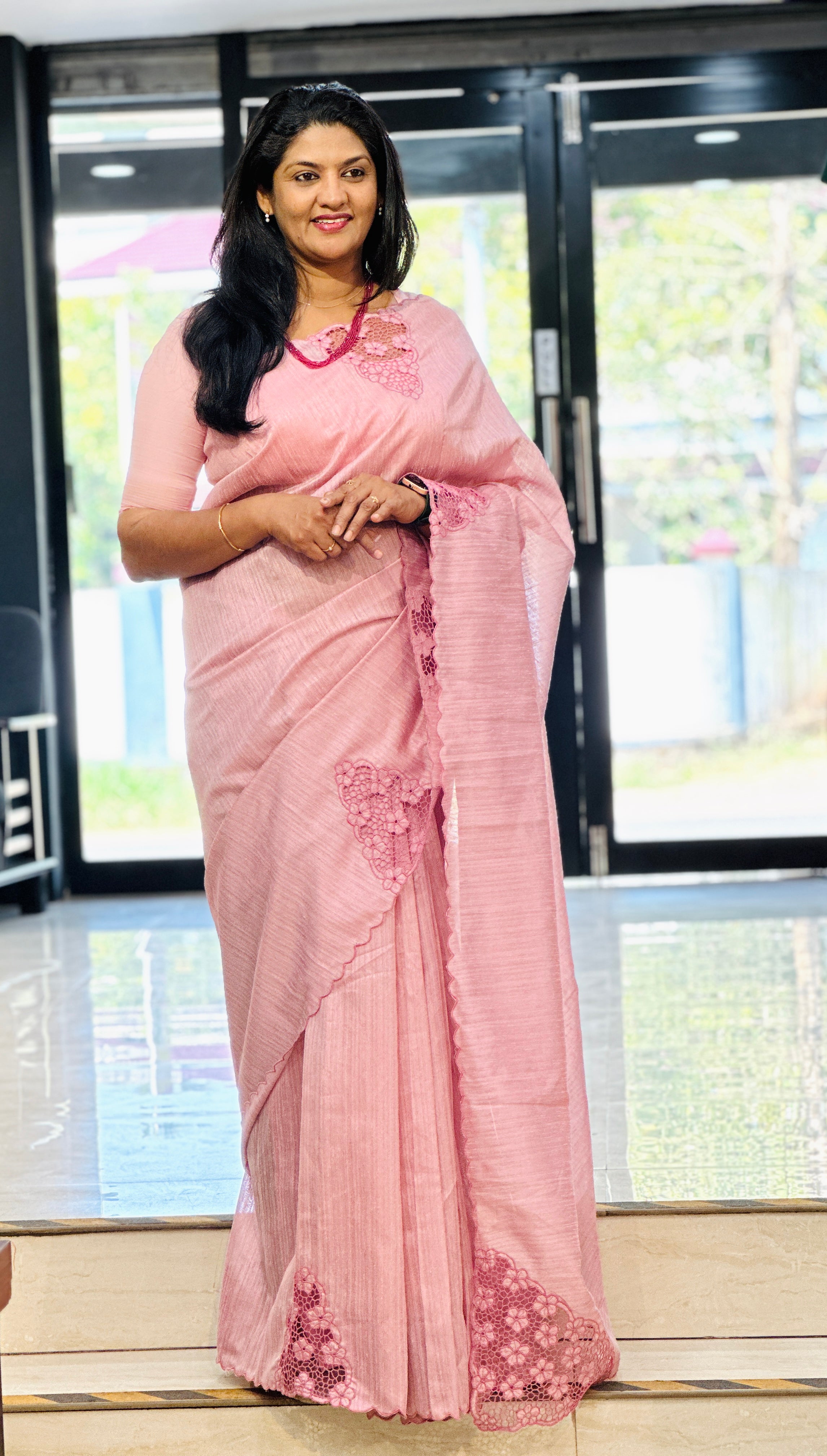 Cut Work Placement Detailed Green Silk Saree | TC466