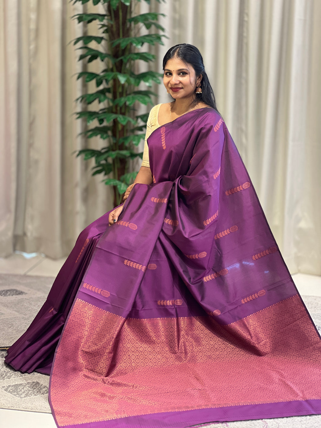Copper Zari Woven Semi Silk Saree | KT152
