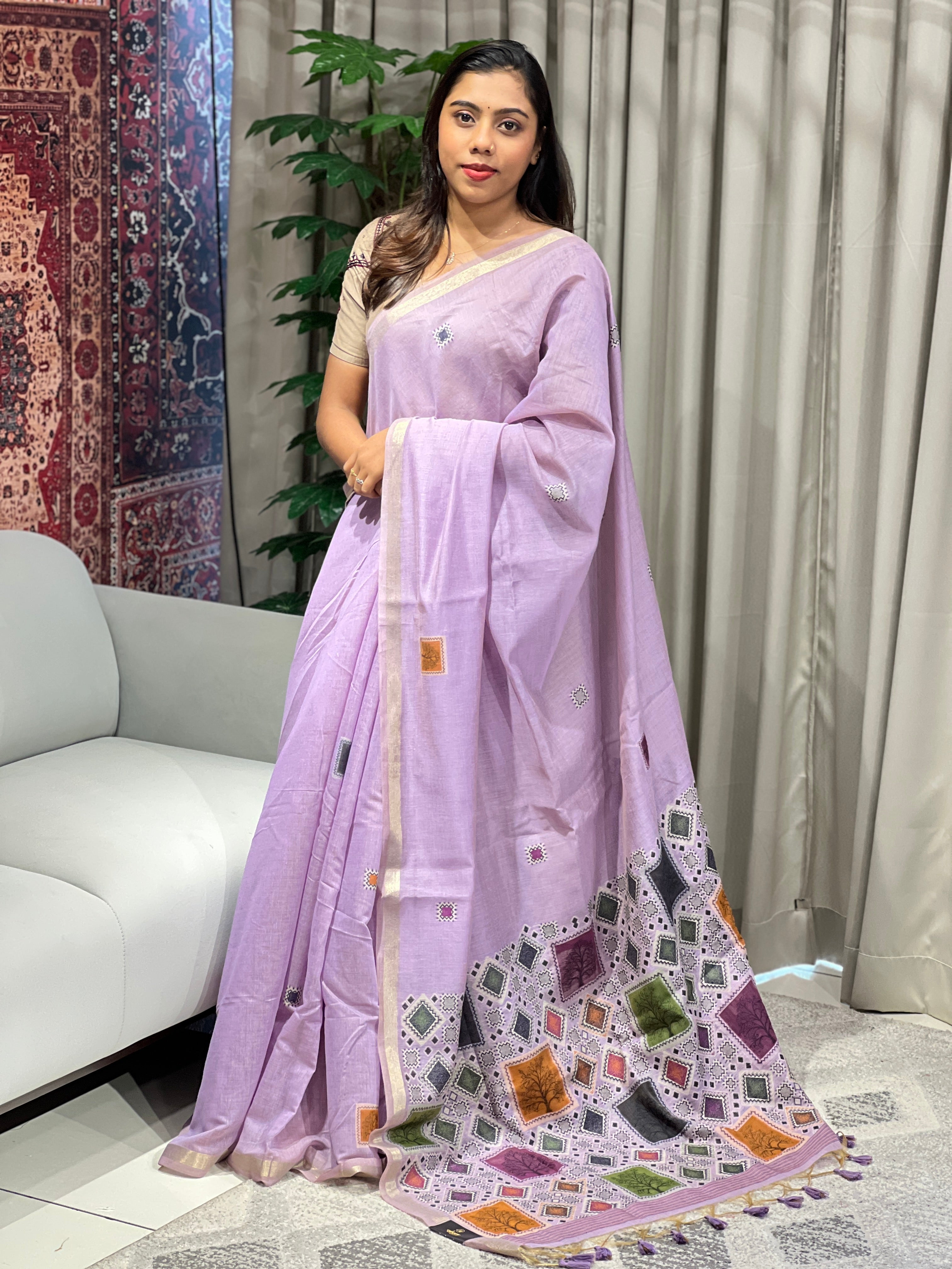 Multi-Color Geometric Detailed Chanderi Saree | AYT105