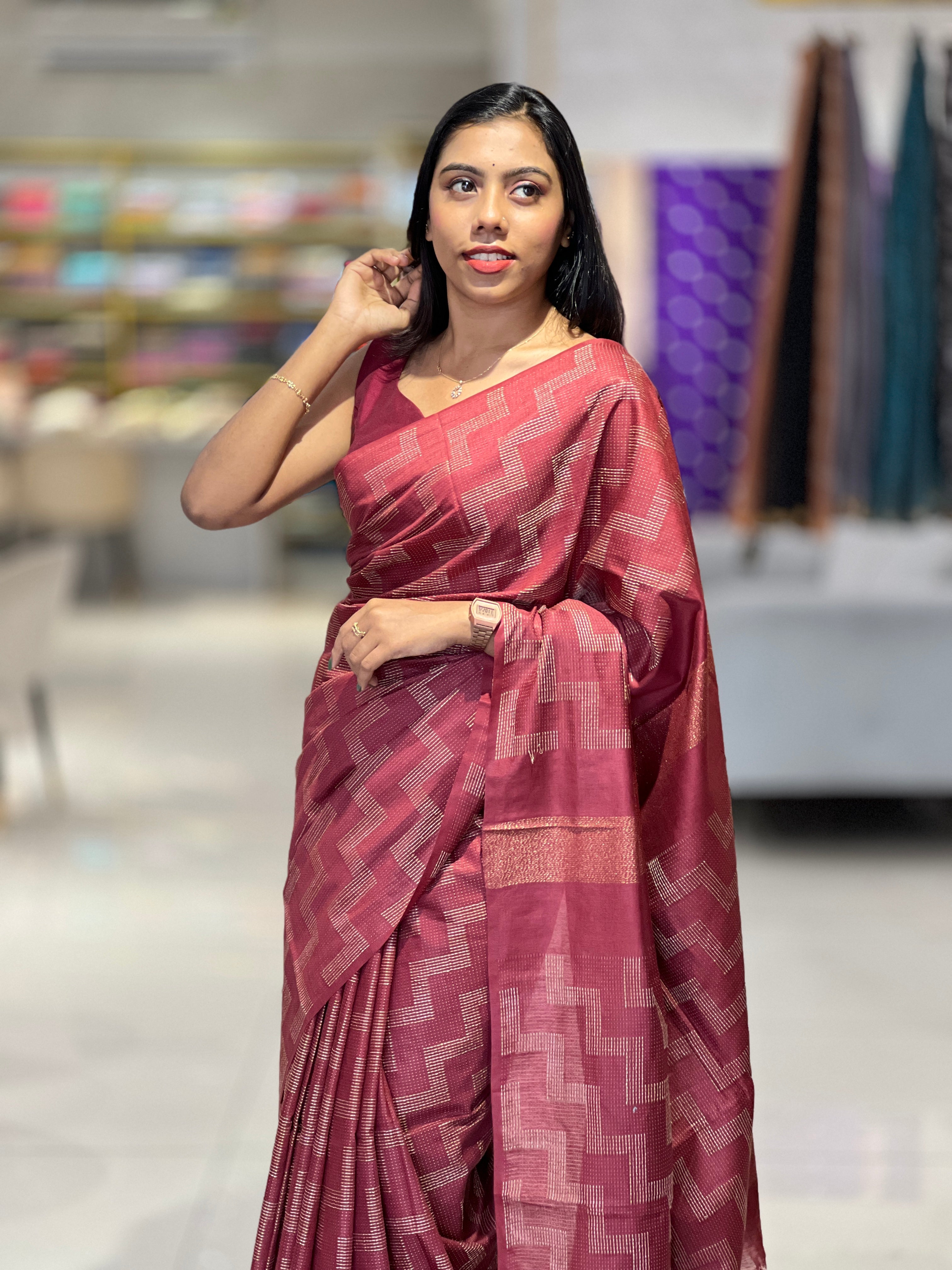 Kantha Weaving Pattern Bhagalpuri Linen Saree | NHH245