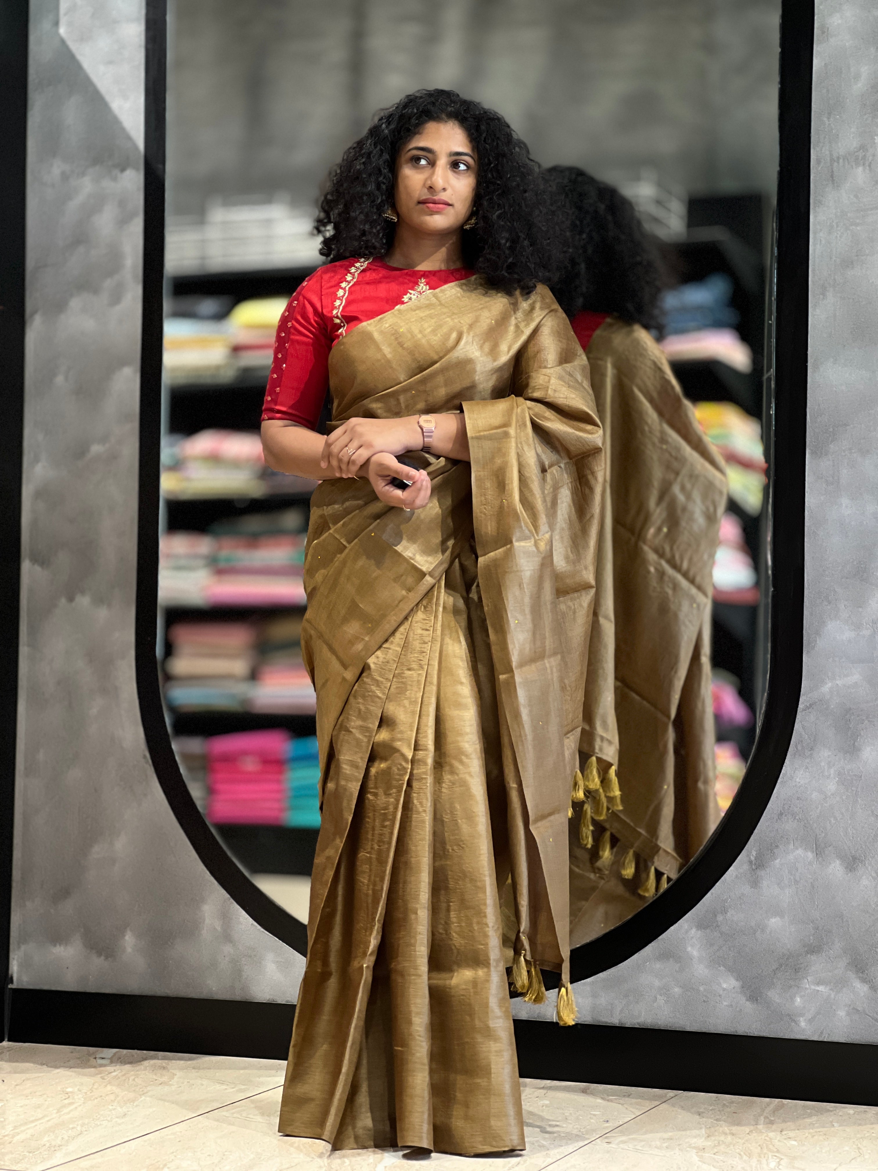 Golden Badla Work Pattern Tussar Saree| AH737