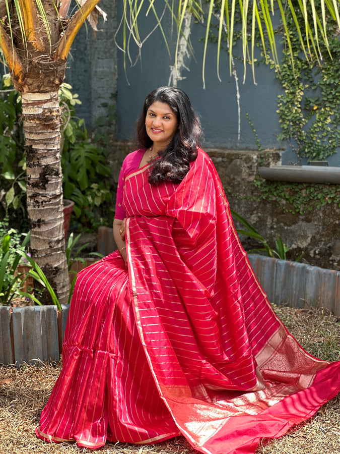 Line Weaving Pattern Banarasi Silk Saree | BHH140