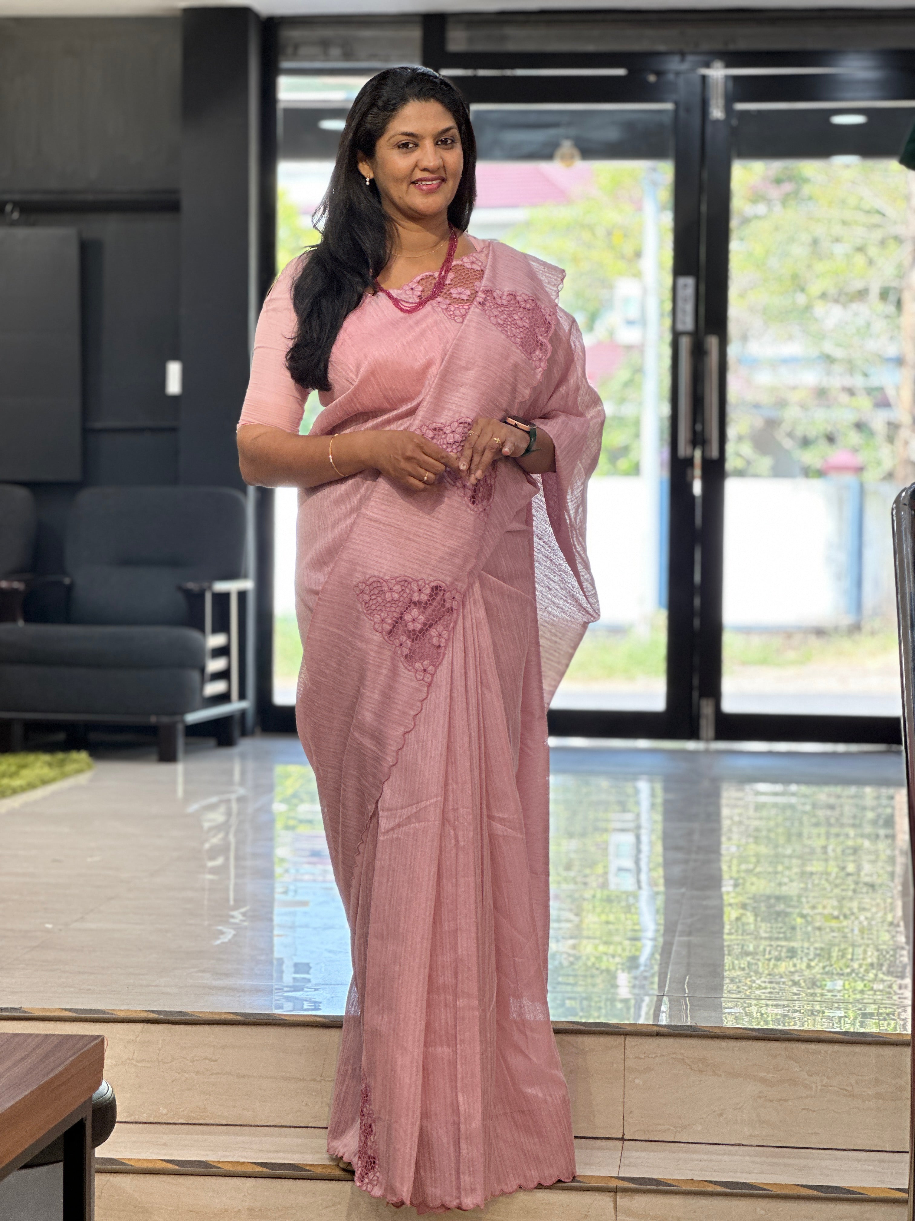 Cut Work Placement Detailed Green Silk Saree | TC466