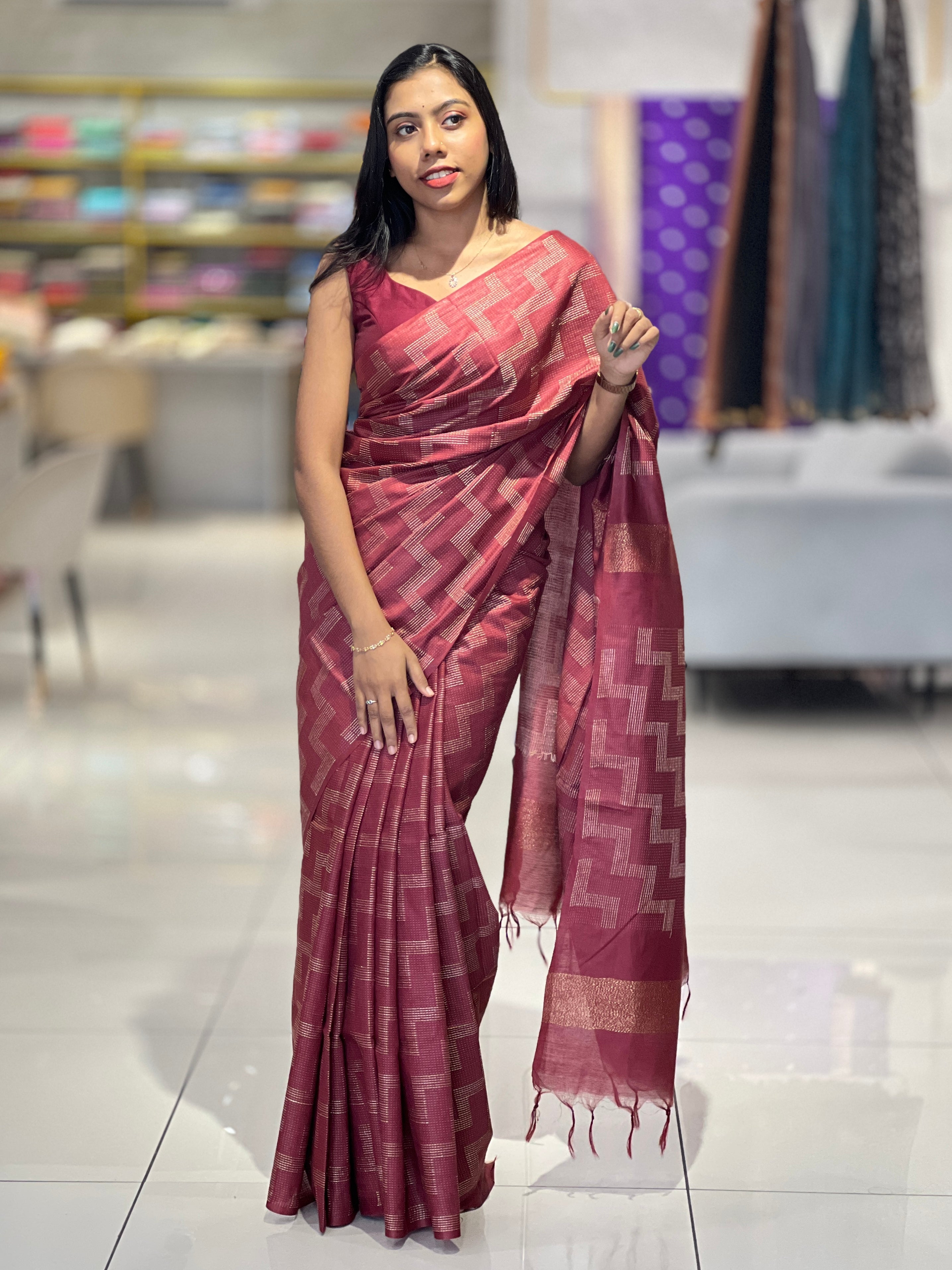Kantha Weaving Pattern Bhagalpuri Linen Saree | NHH245