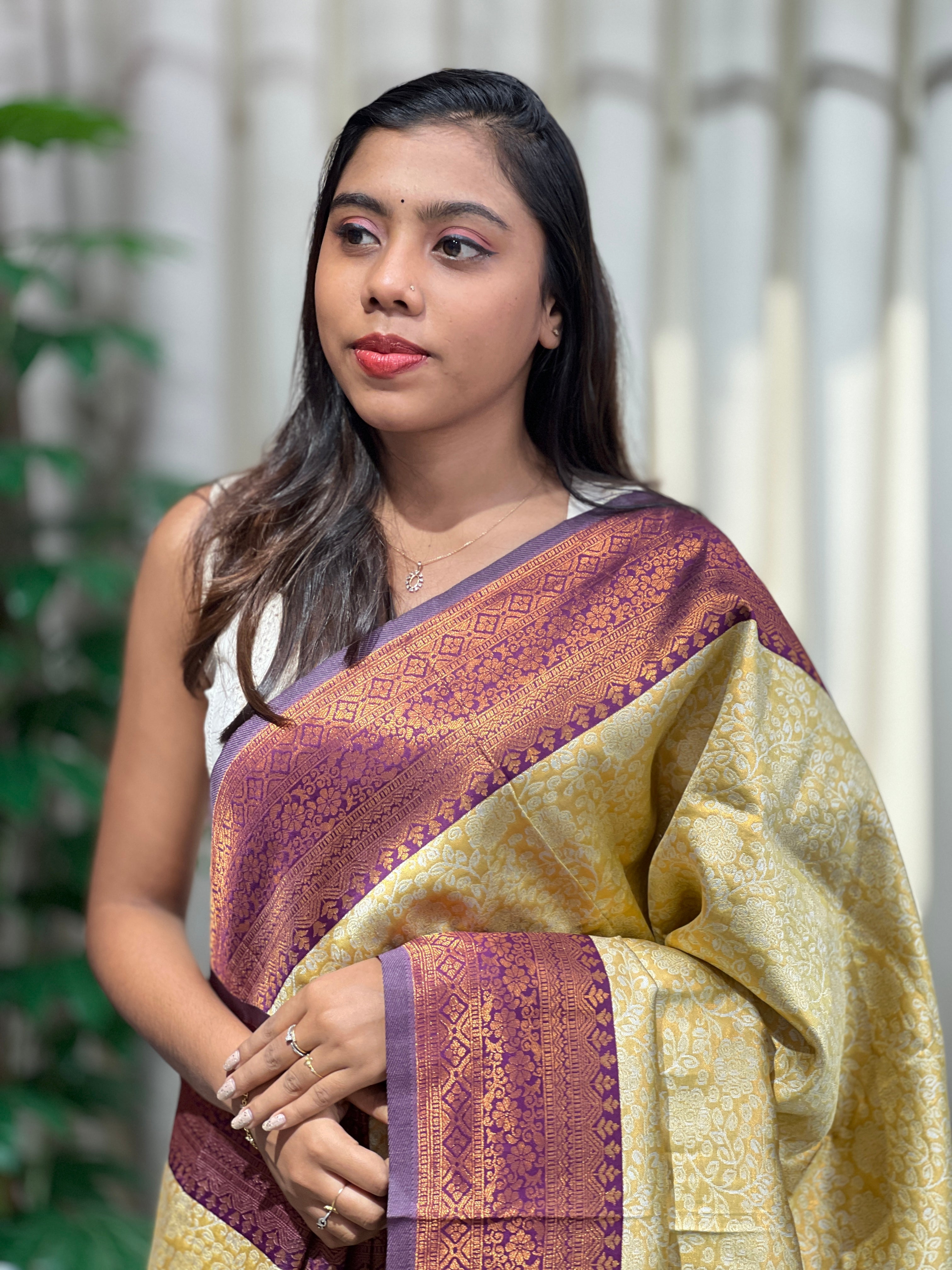 Traditional Brocade Patterned Semi Silk Saree | HT401
