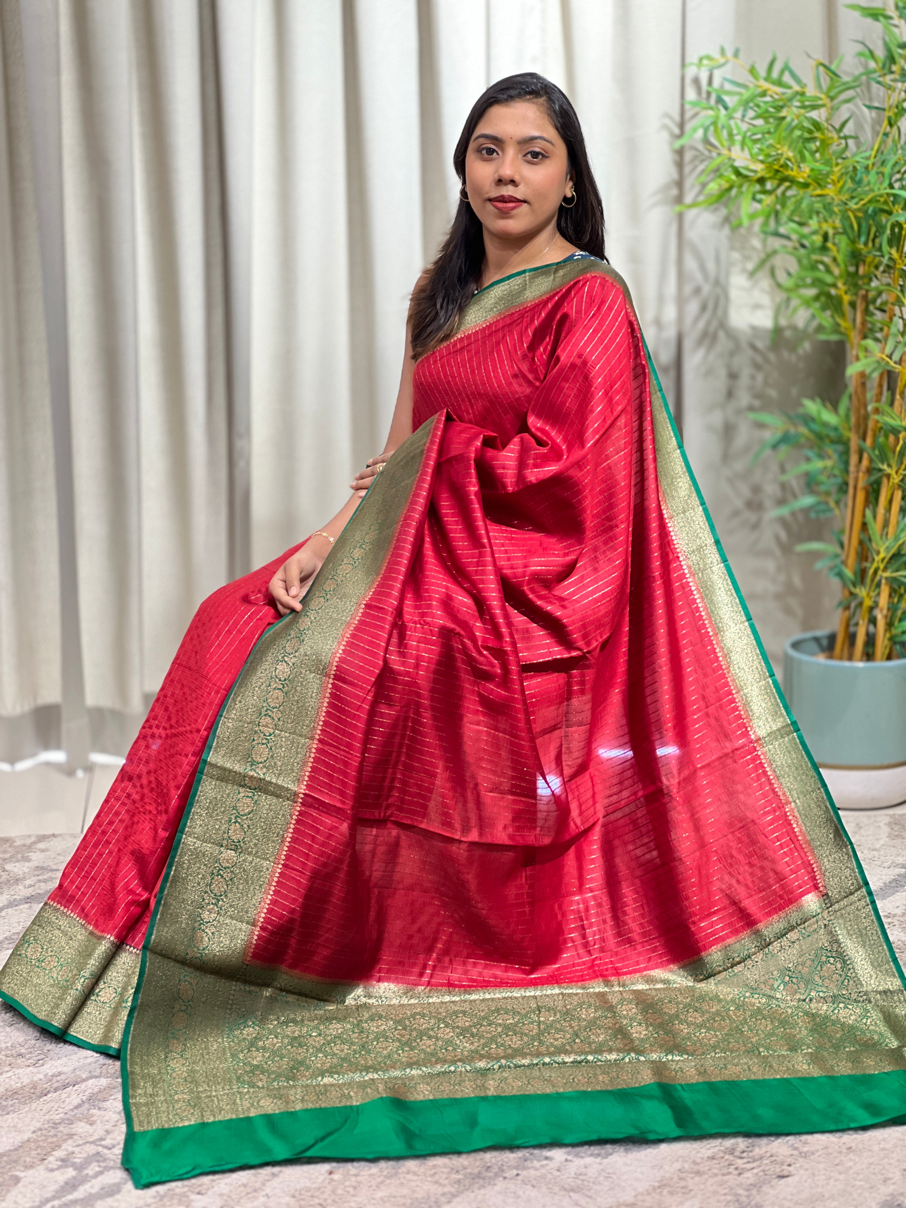 Stripe Pattern Raw Silk Saree | GA131