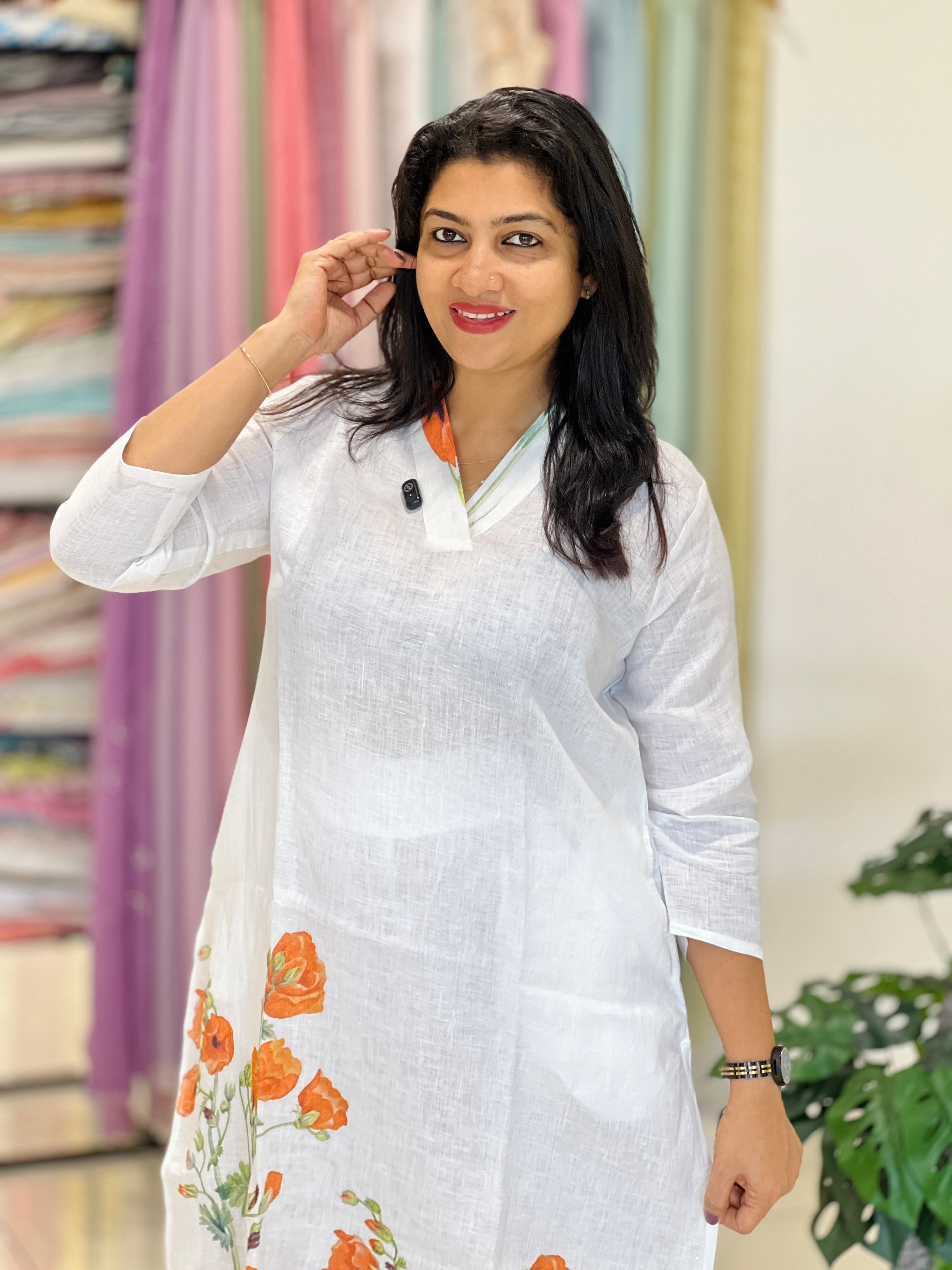 Digital Printed Floral Pattern Linen Kurta Set | RAG108