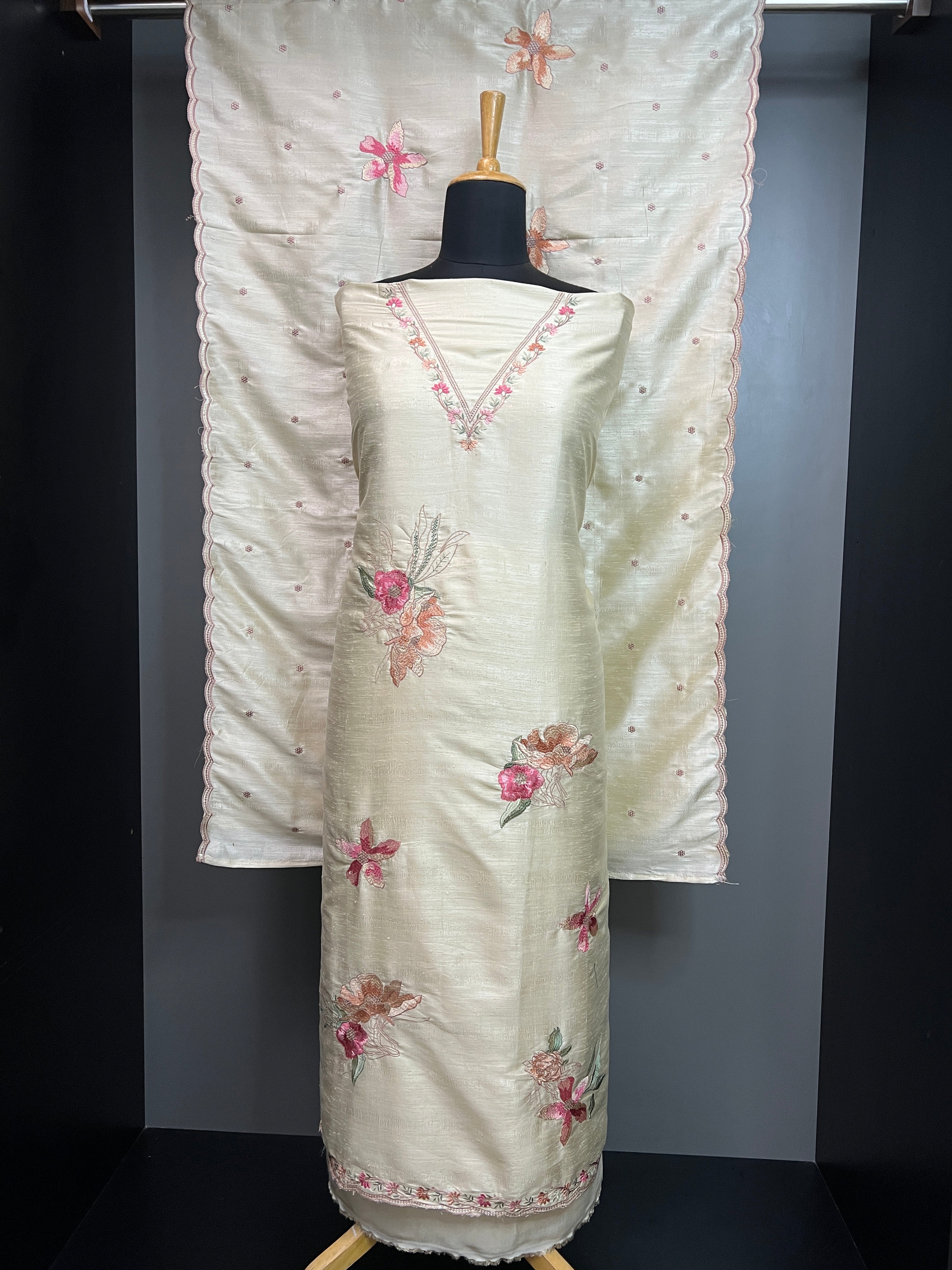 Floral Embroidery Detailed Semi Tussar Salwar Set | SP328
