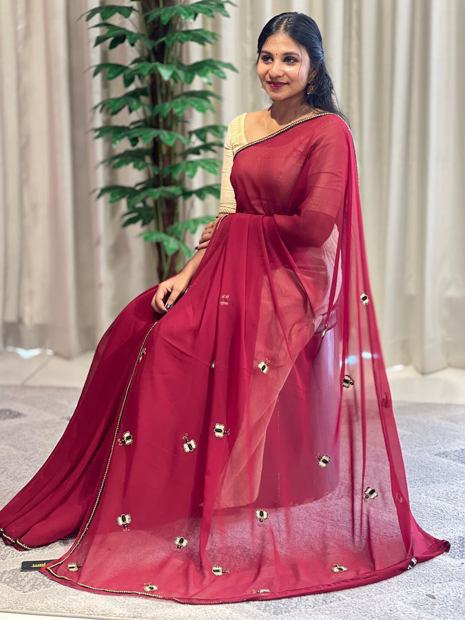 Beads Worked Georgette Saree | AS470
