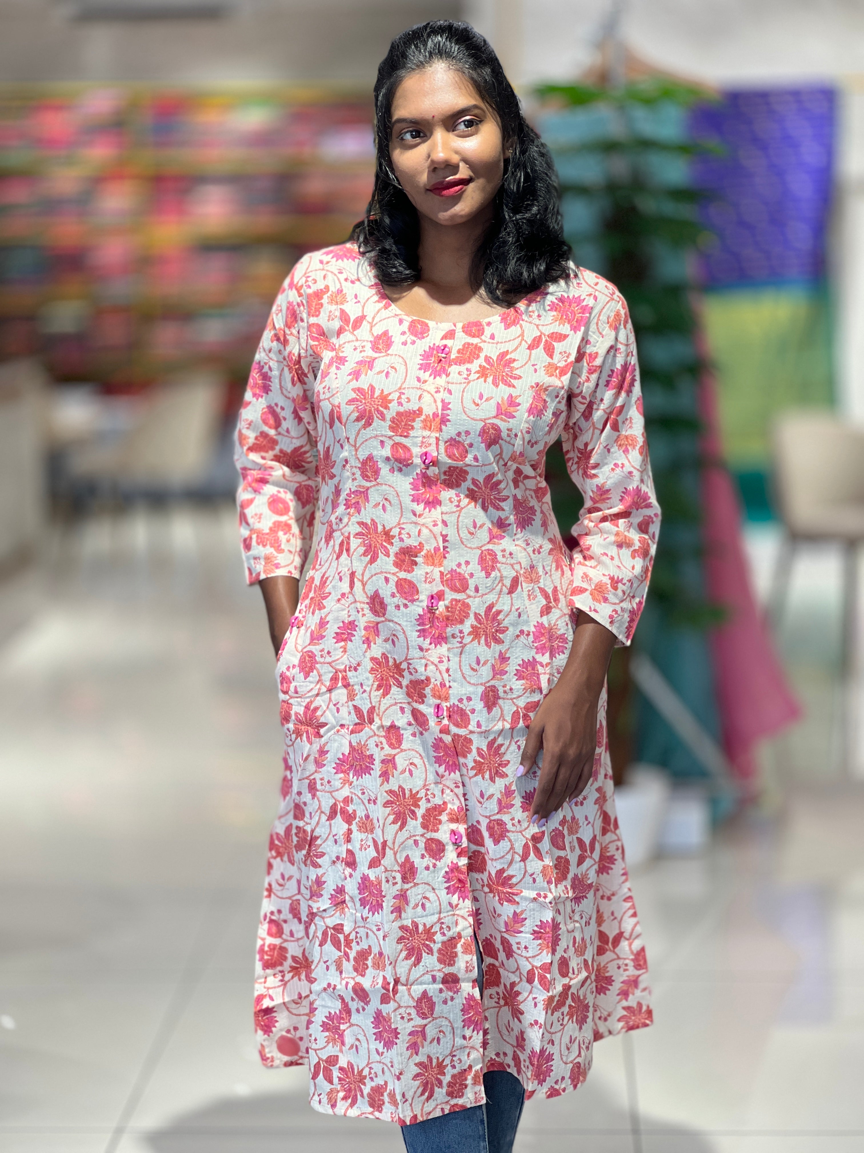 Floral Digital Printed Cotton Kurta | YOC108