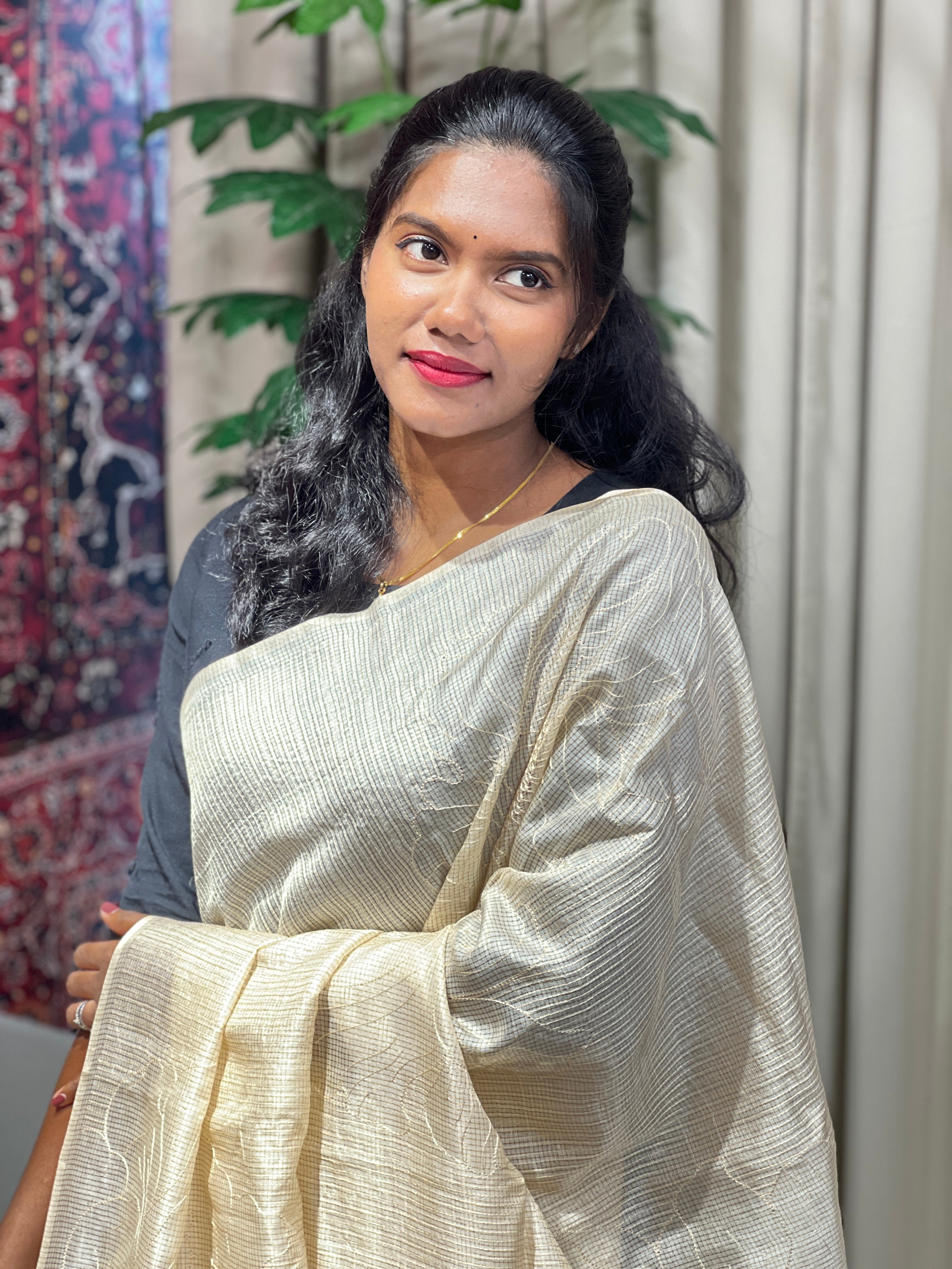 Zari Check Woven Pure Tussar Saree | YNG807