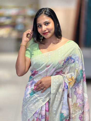 Floral Printed Chanderi Finish Saree | SSN137