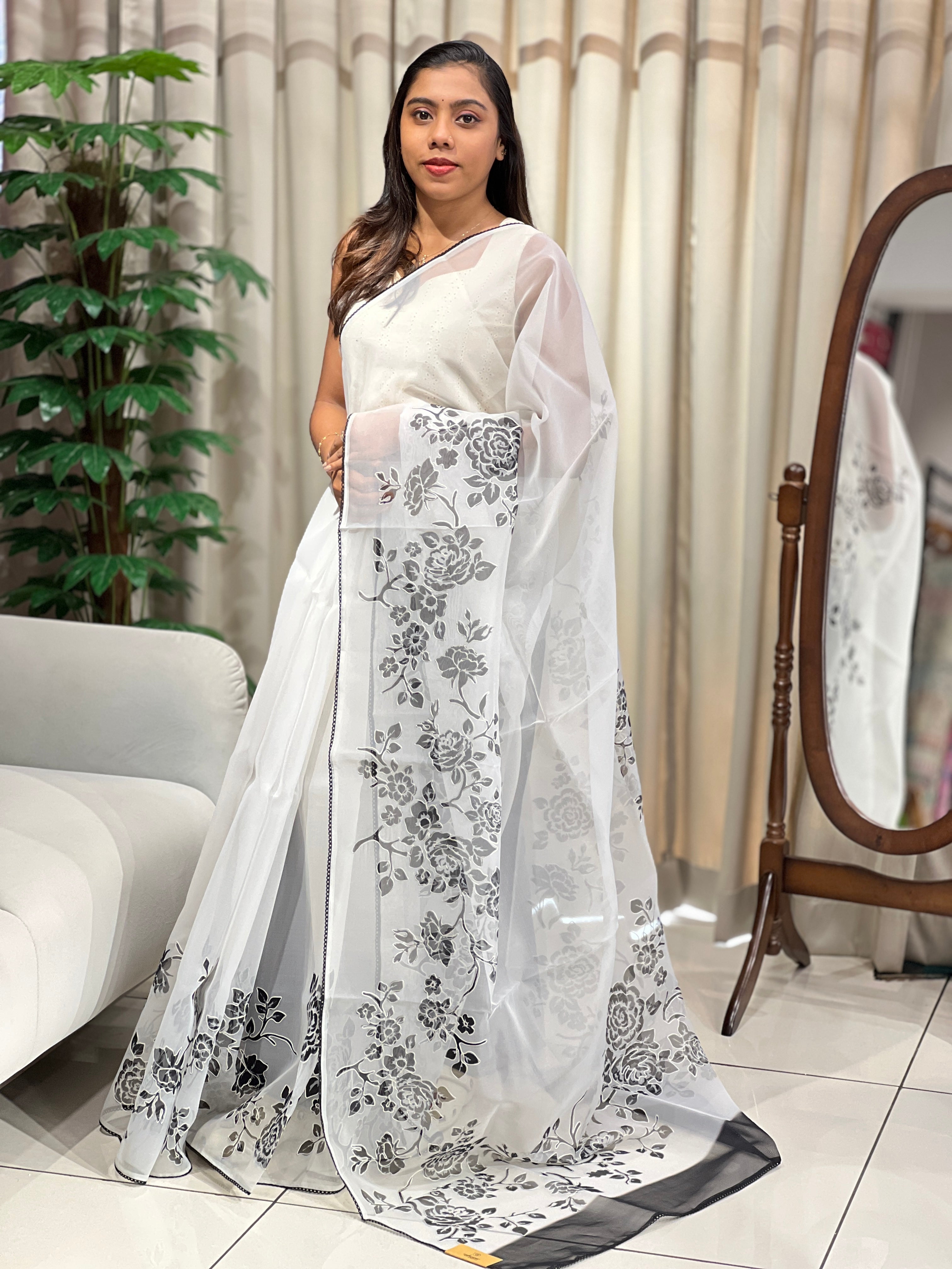 Floral Printed Organza Saree | PKS179