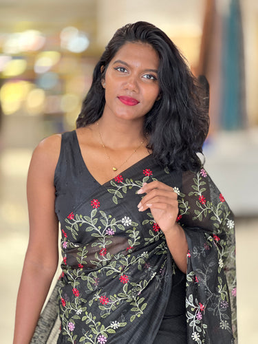 Floral Embroidery Detailed Silky Kota Saree | NHH476