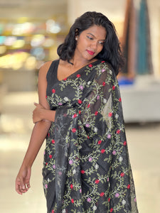 Floral Embroidery Detailed Silky Kota Saree | NHH476