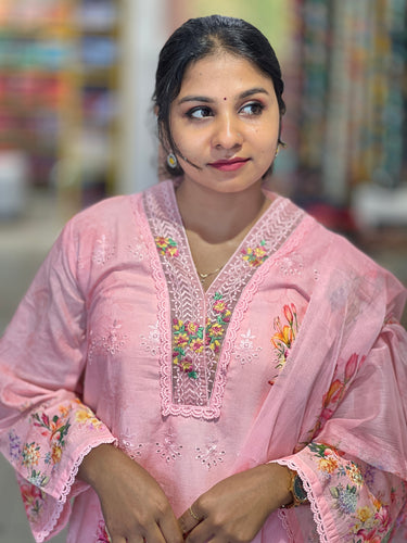 Floral Digital Print With Schiffli Patterned Cotton Kurta Set | FW301