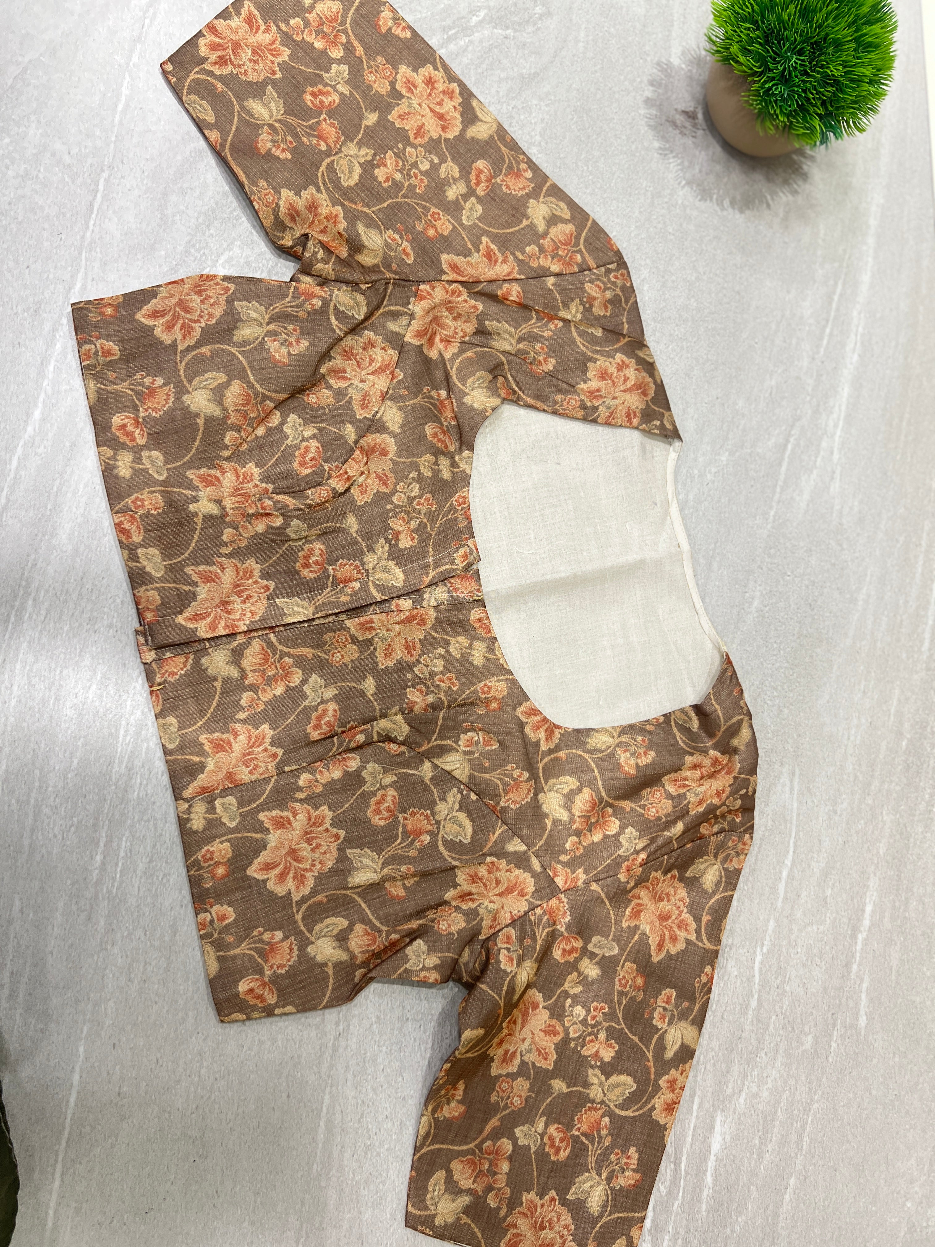 Floral Printed Semi Tussar Ready Made Blouse | DNB177