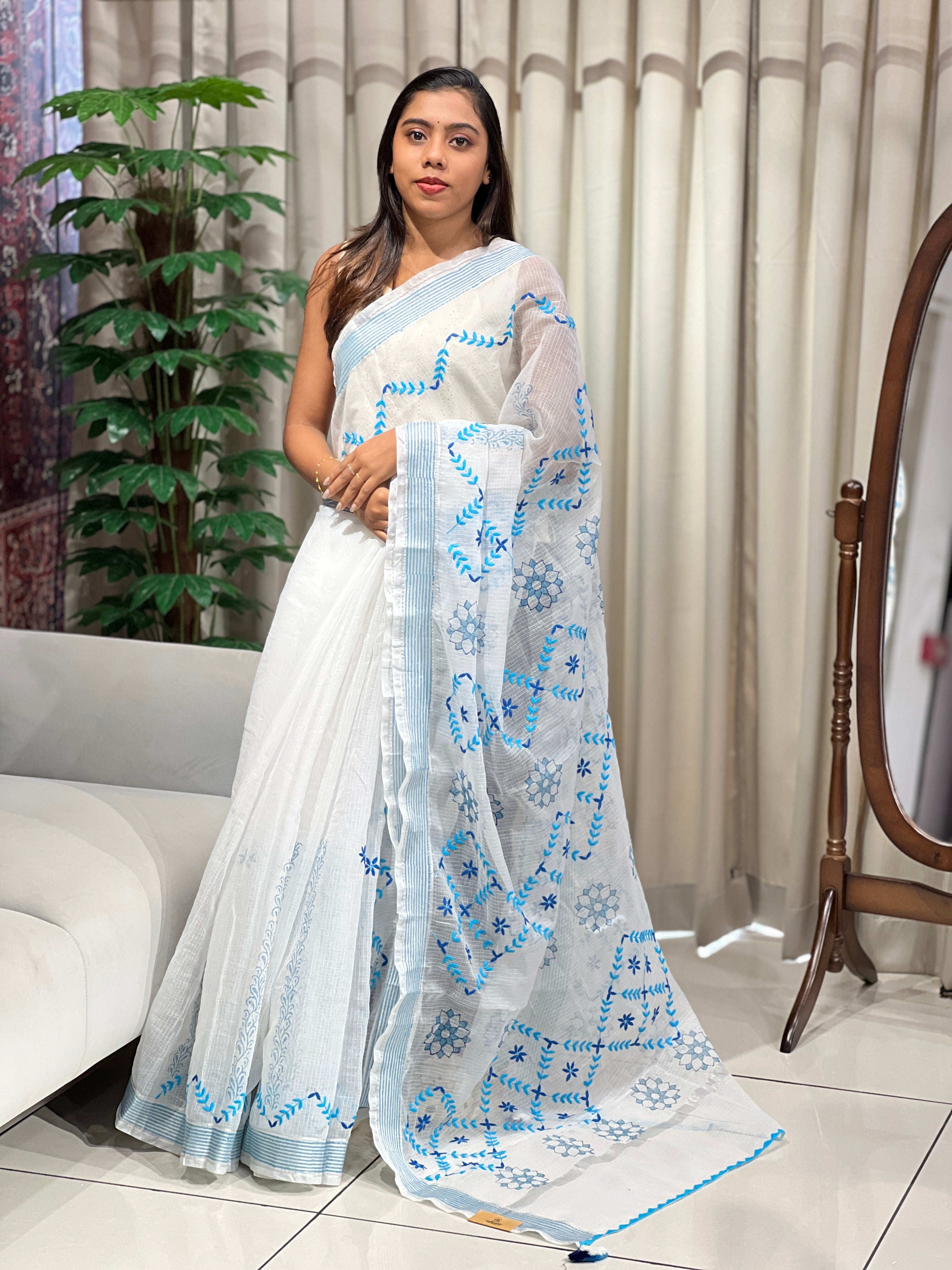 Machine Embroidery Detailed Check Kota Saree | RGD1027