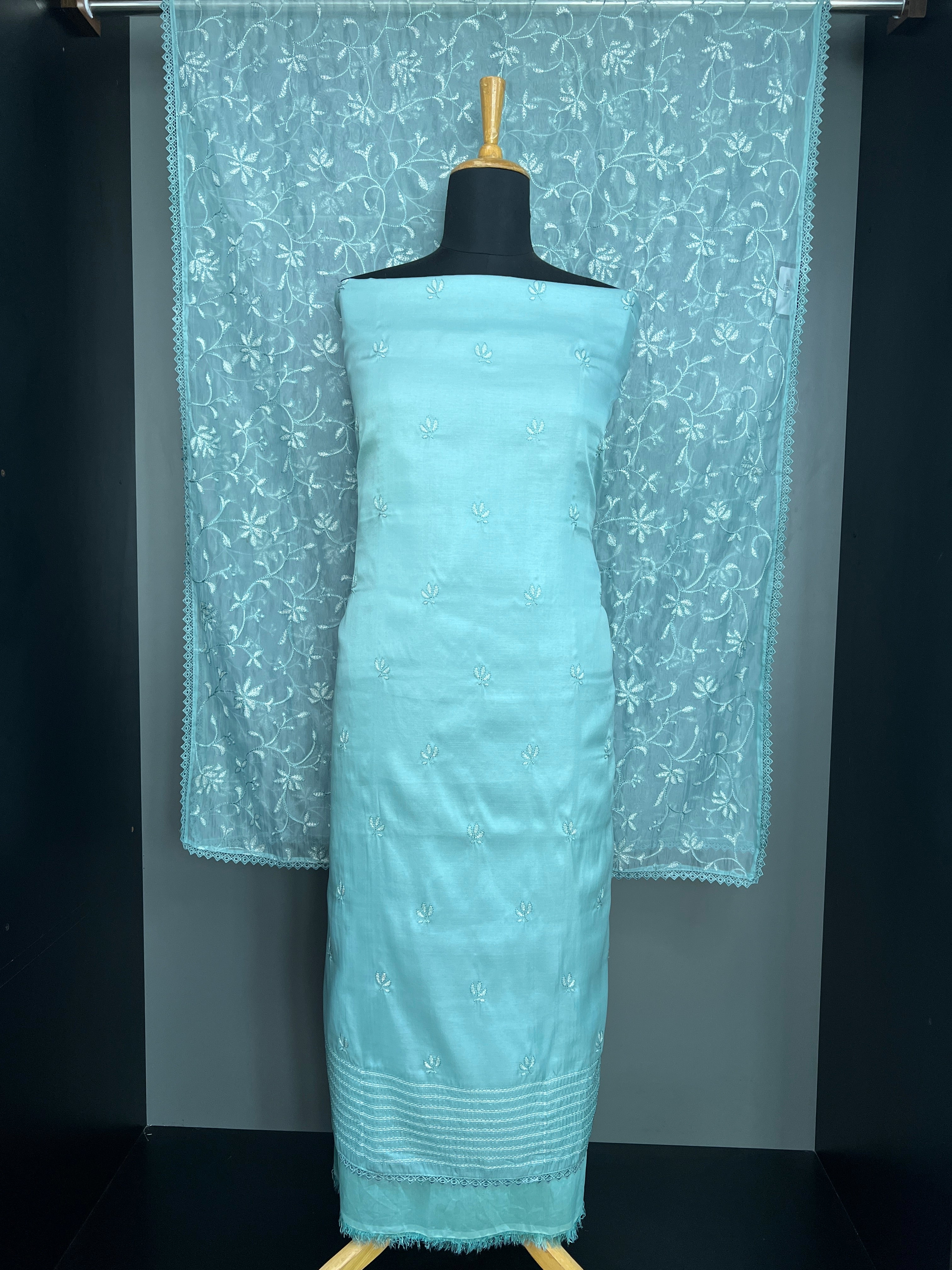 Machine Embroidered Semi Tussar Salwar Set | SUN621