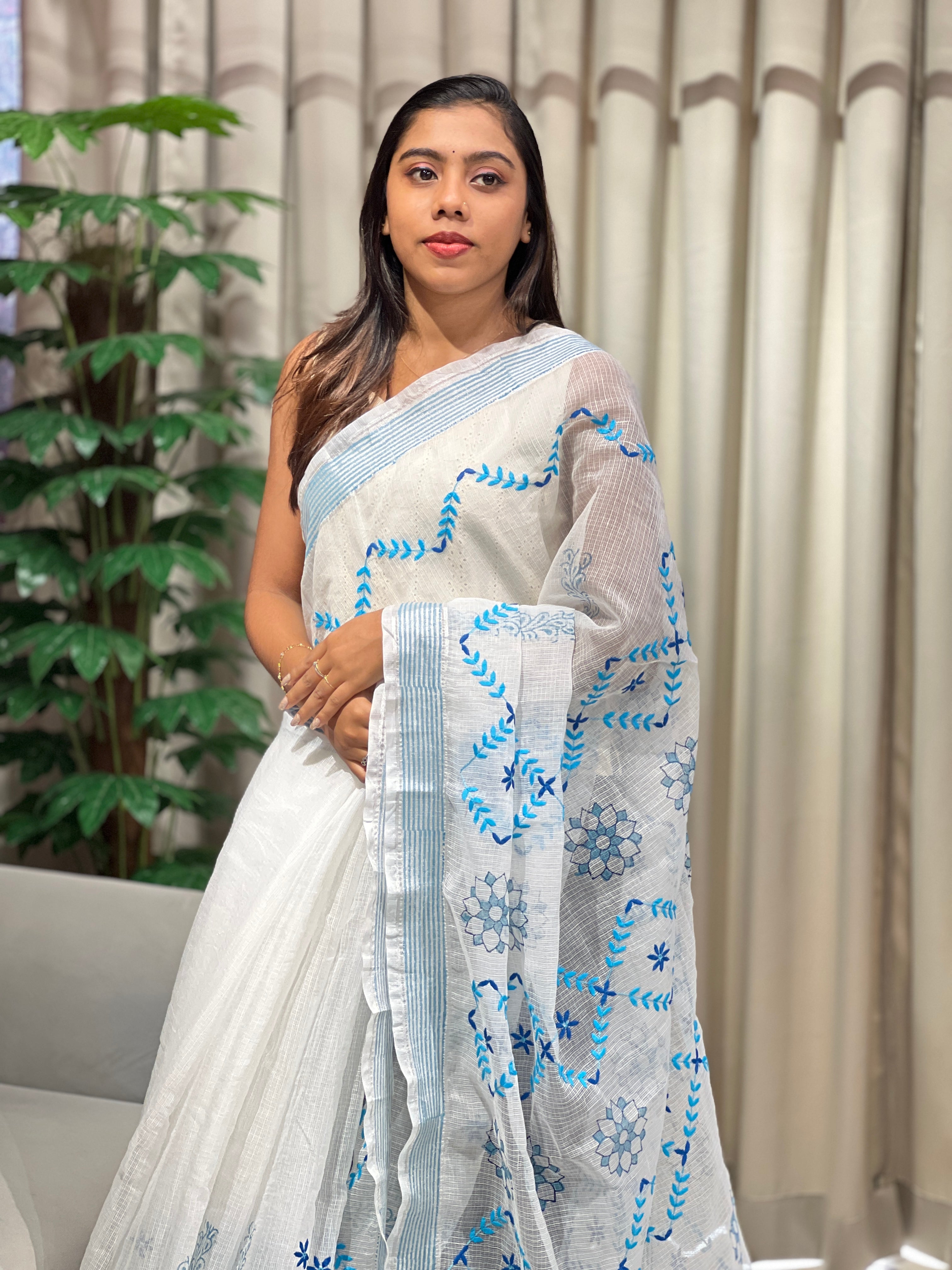 Machine Embroidery Detailed Check Kota Saree | RGD1027