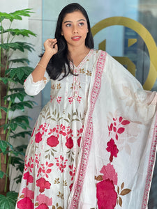 Floral Print With Embroidery Detailed Cotton Kurta Set | FW284