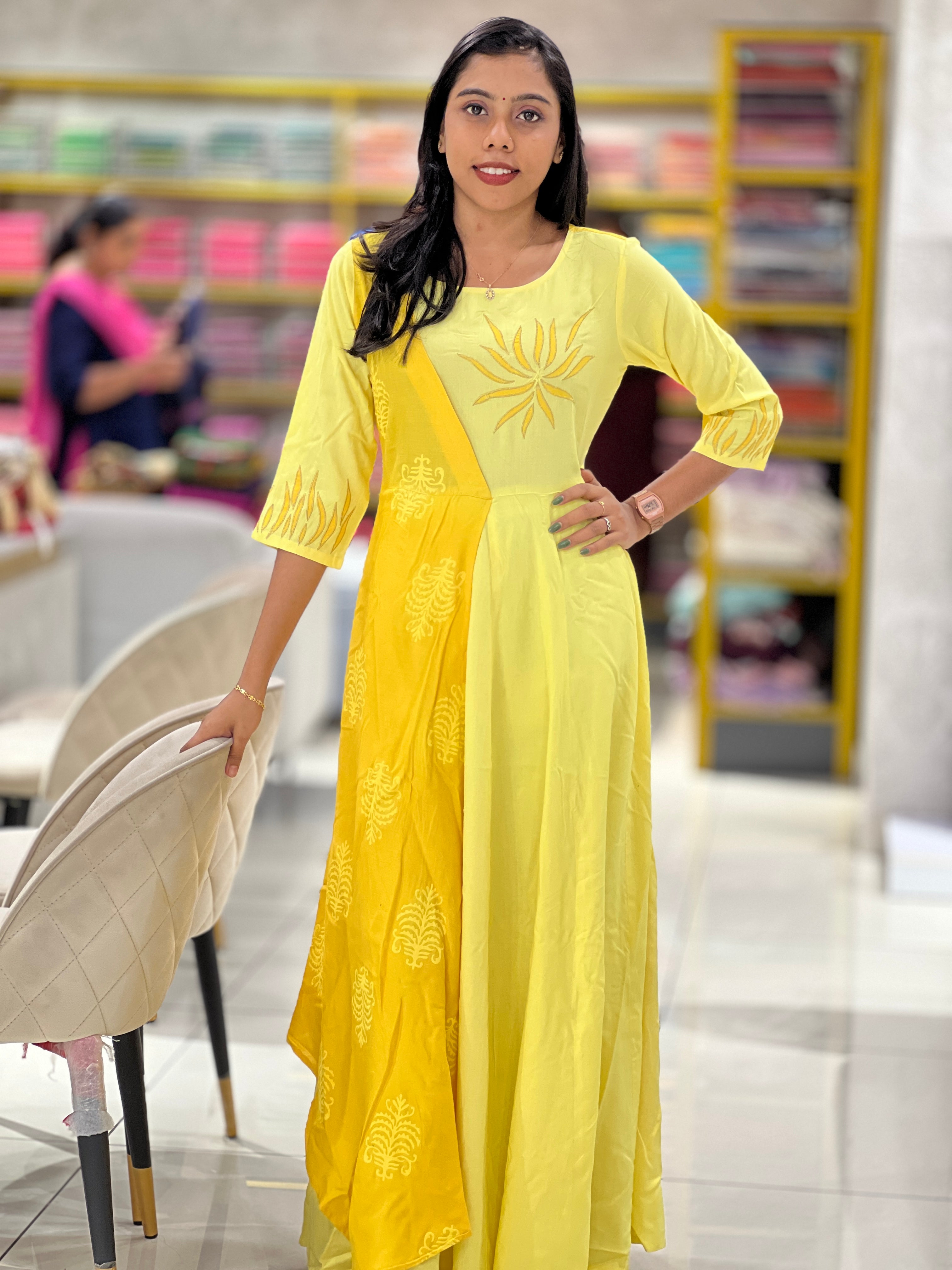 Block Printed Rayon Kurta | AHD1809